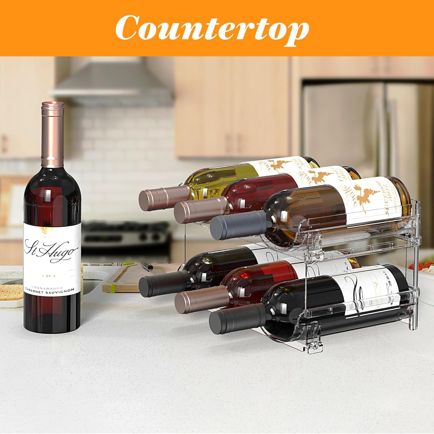 Stackable Wine Rack for Fridge 2 Tier Hold 6 Bottles