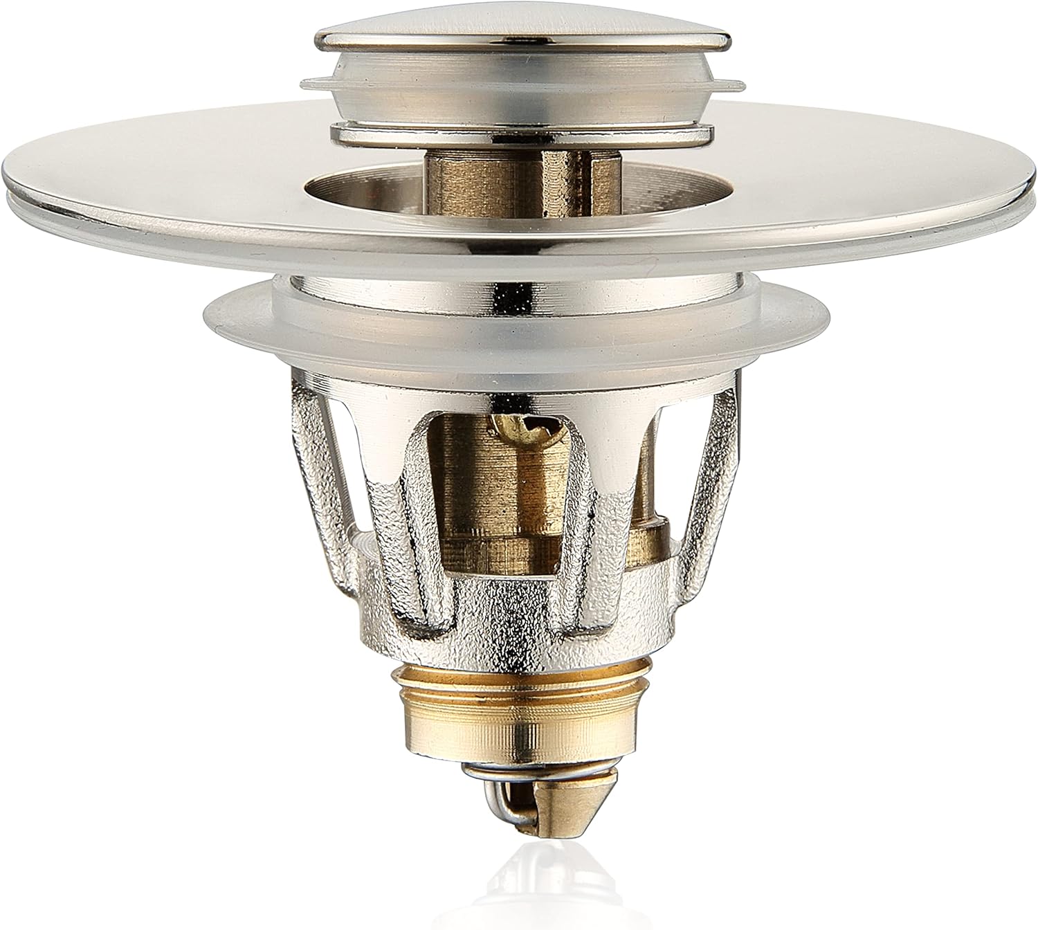 Universal Sink Stopper - Brushed Nickel Drain Plug with Anti-Clogging Strainer
