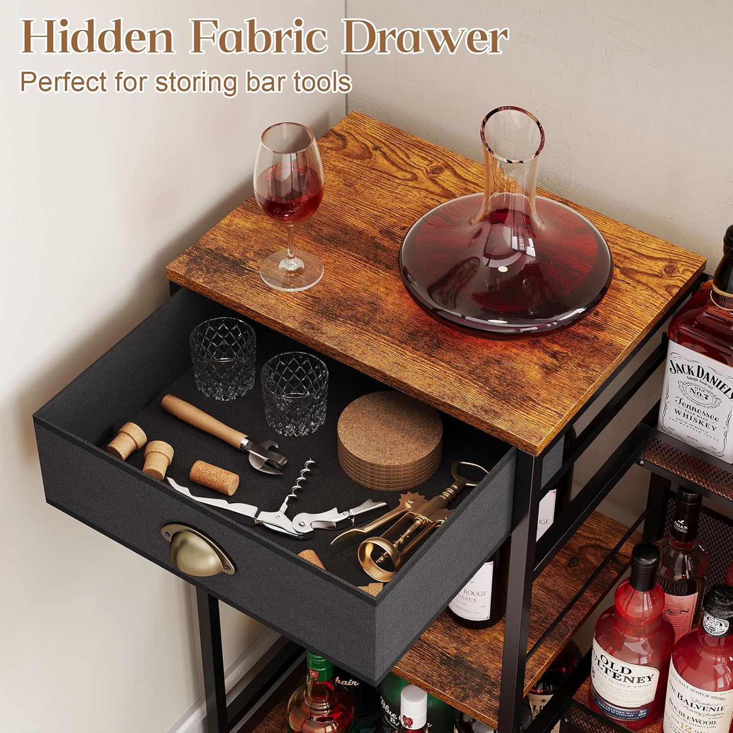 Jakyitvi 3-Tier Freestanding Wine Cabinet with Drawer