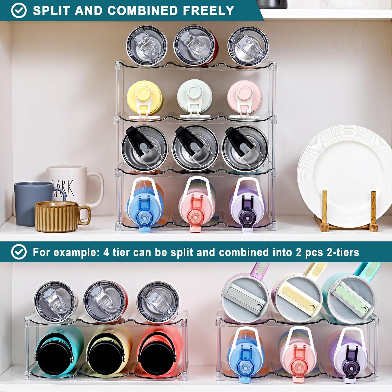 4 Tier Clear Water Bottle Organizer for Stanley and YETI Tumblers