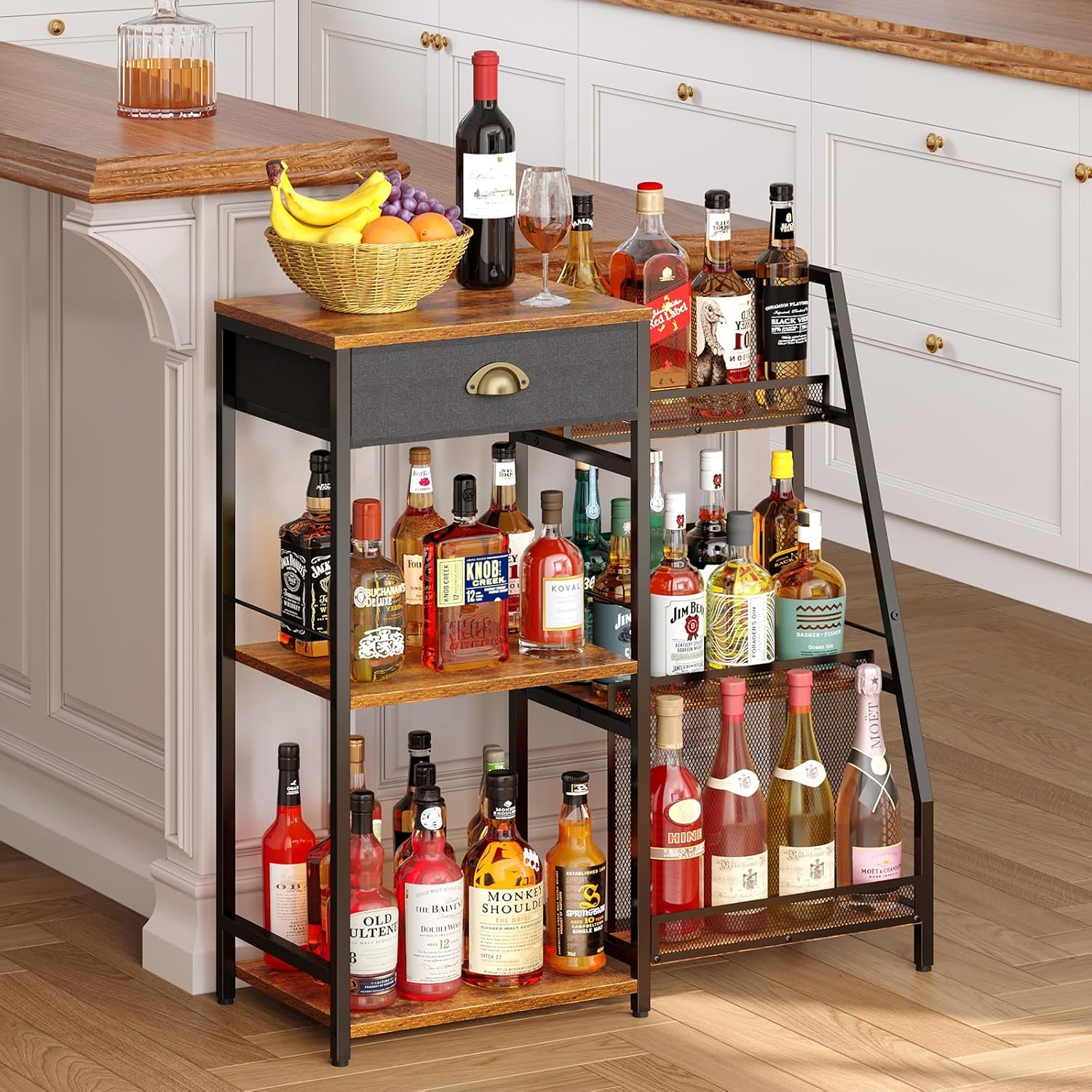 Jakyitvi 3-Tier Freestanding Wine Cabinet with Drawer