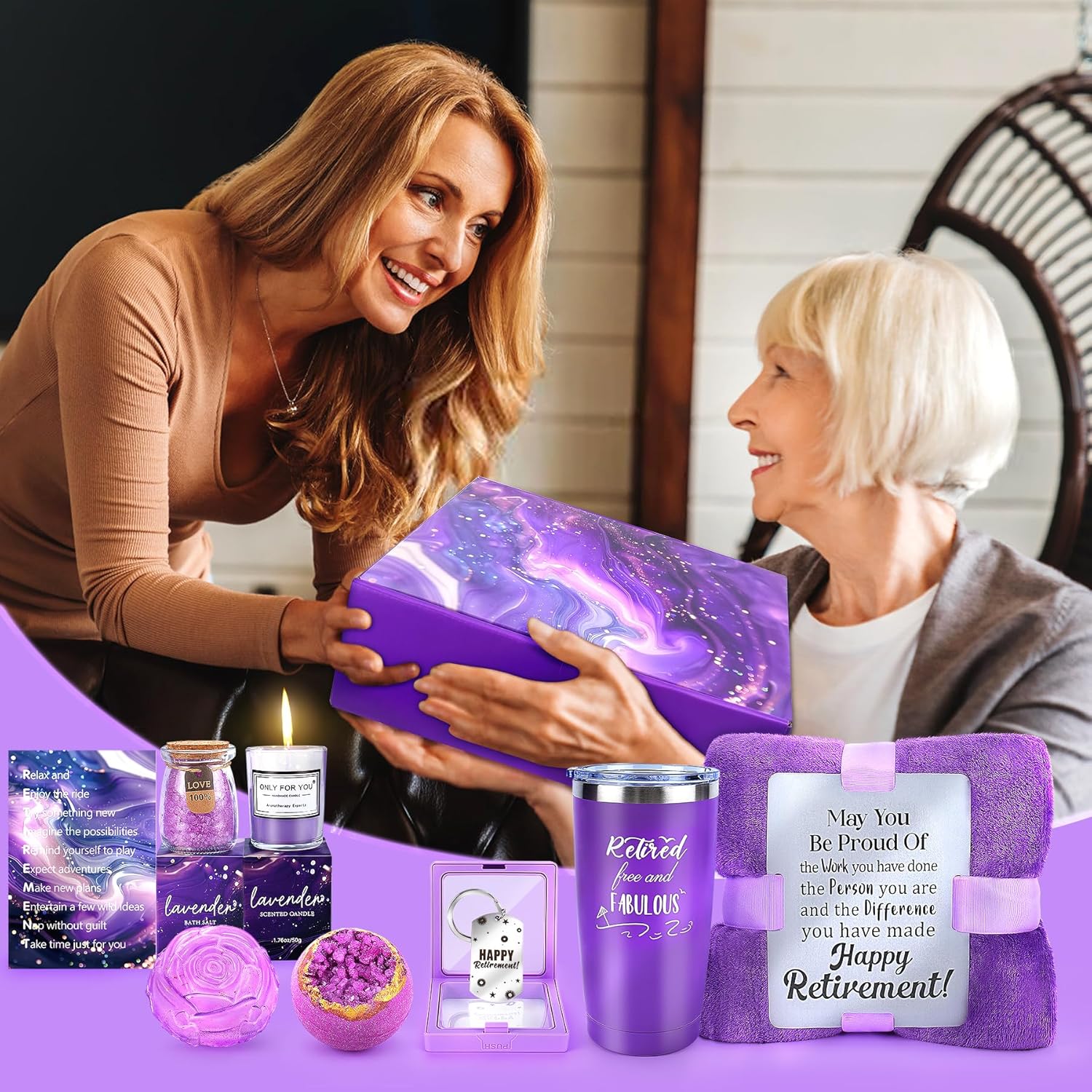 LOMEVE Purple Retirement Gifts Basket for Women