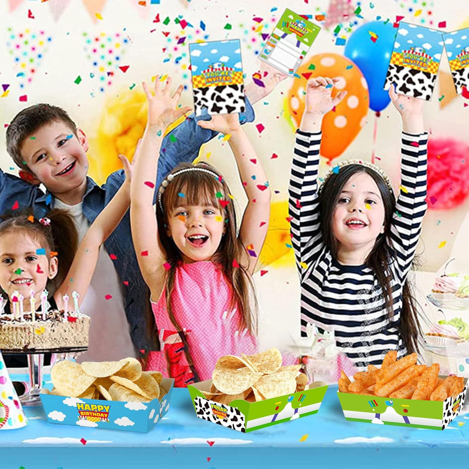 24 Pcs Cartoon Story Paper Food Trays Birthday Party Supplies