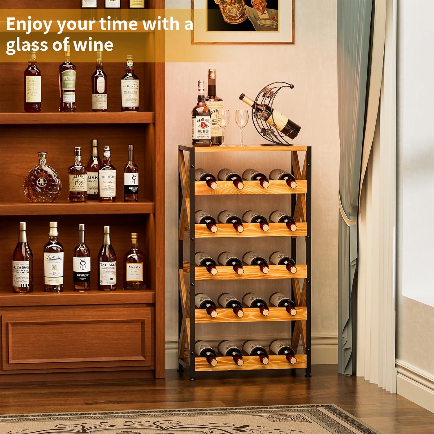LUMAMU 20 Bottle Freestanding Wood Wine Rack