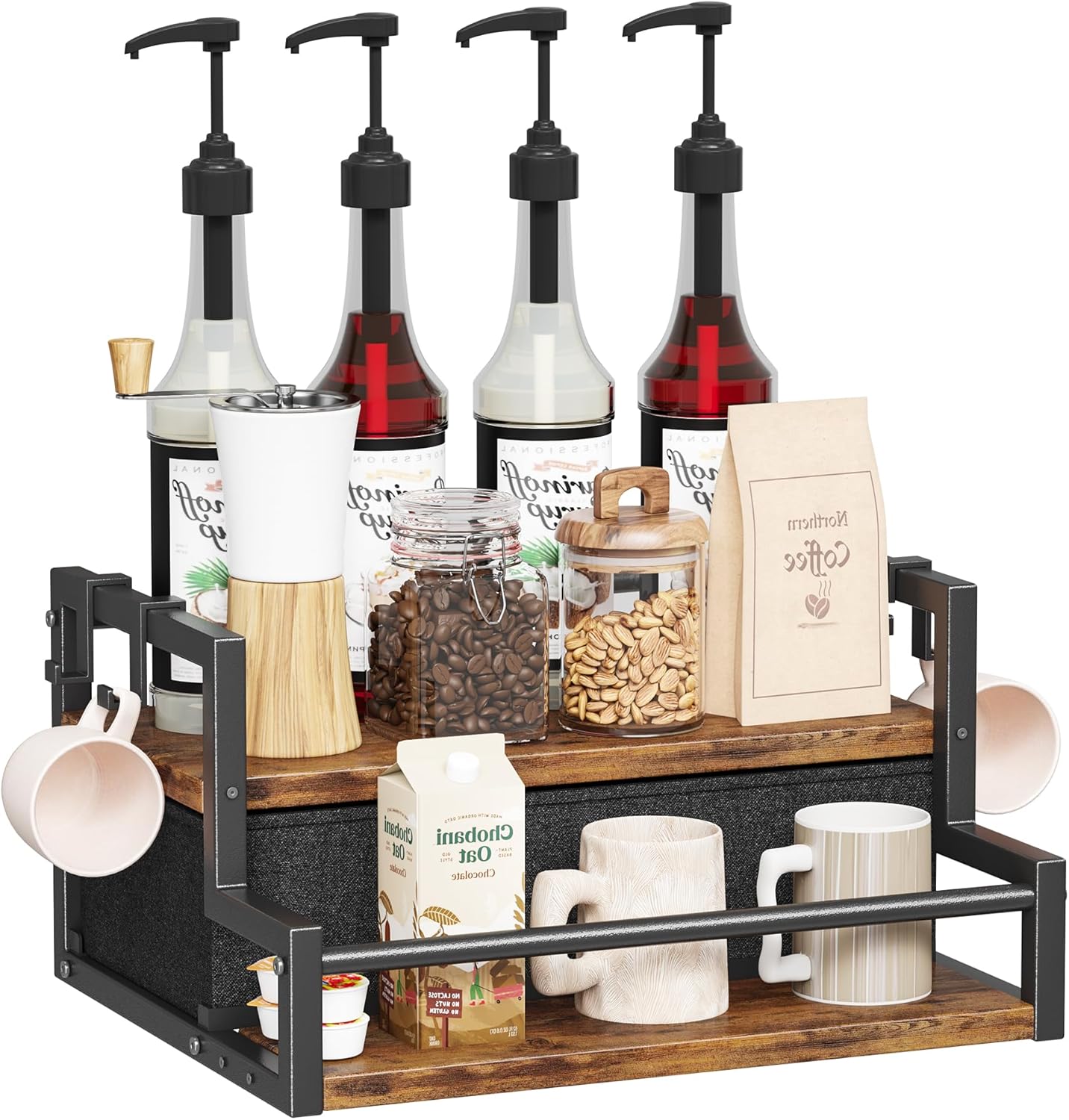 Homeiju Coffee Syrup 2-Tier Organizer Rack with Drawer