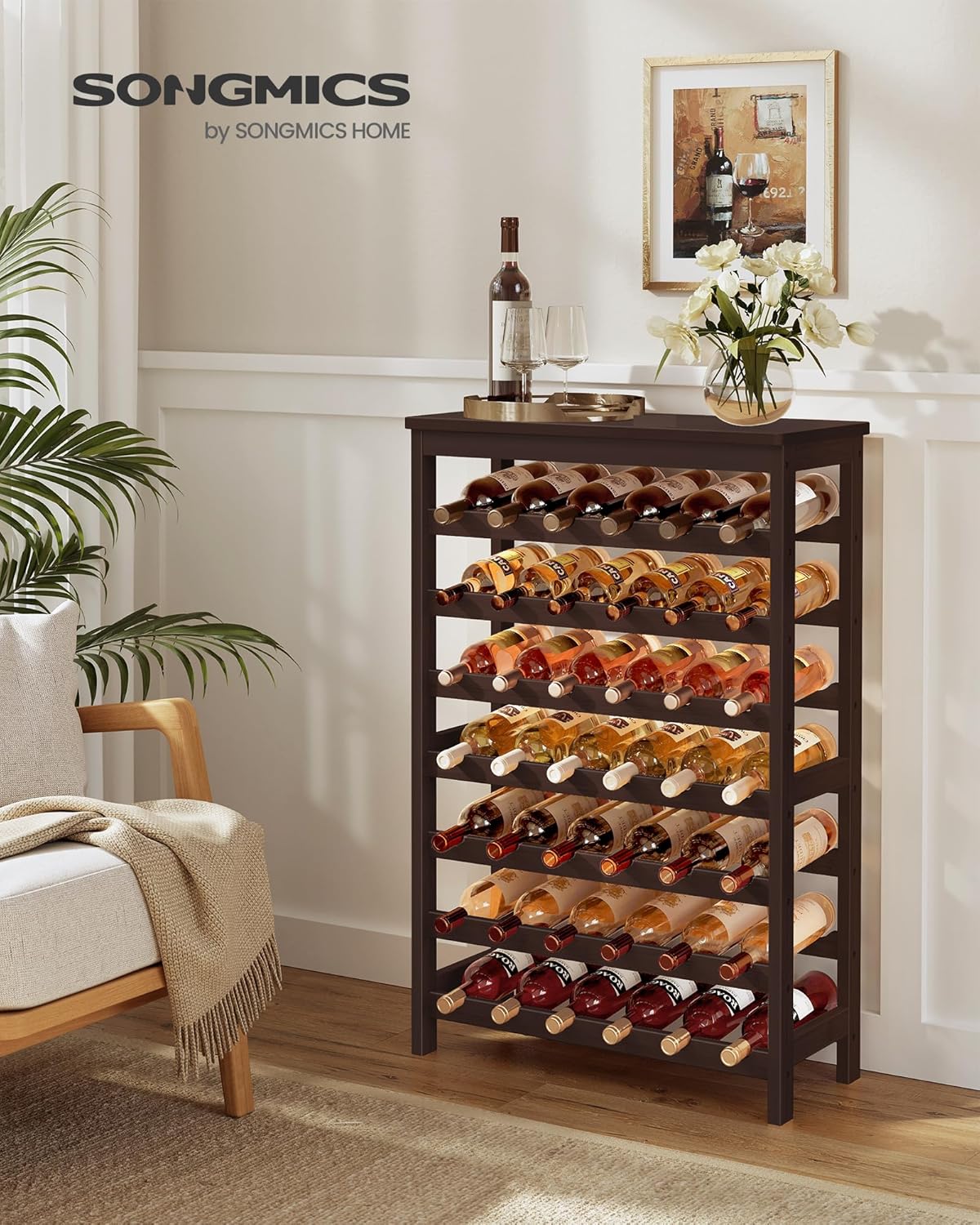 SONGMICS 7-Tier Bamboo Wine Rack 42-Bottle Capacity