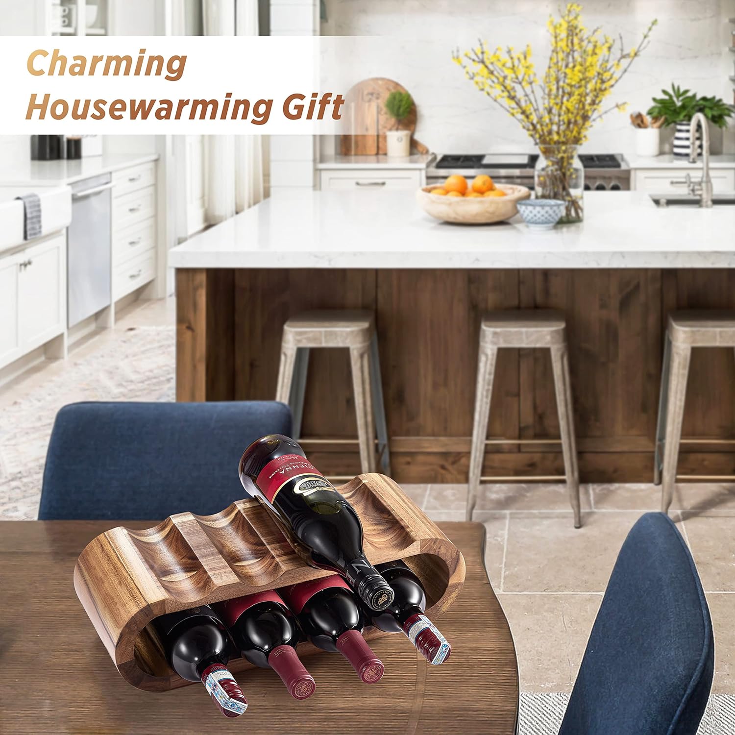 BLUEWEST 8-Bottle Acacia Wine Rack Freestanding Stand
