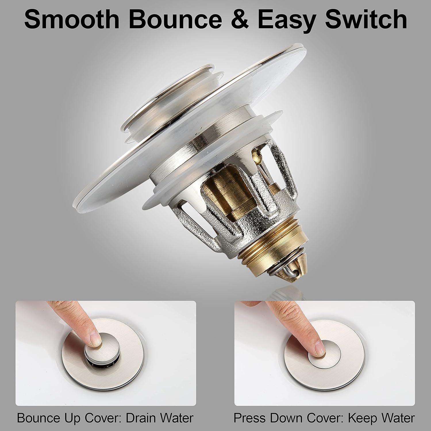 Universal Sink Stopper - Brushed Nickel Drain Plug with Anti-Clogging Strainer
