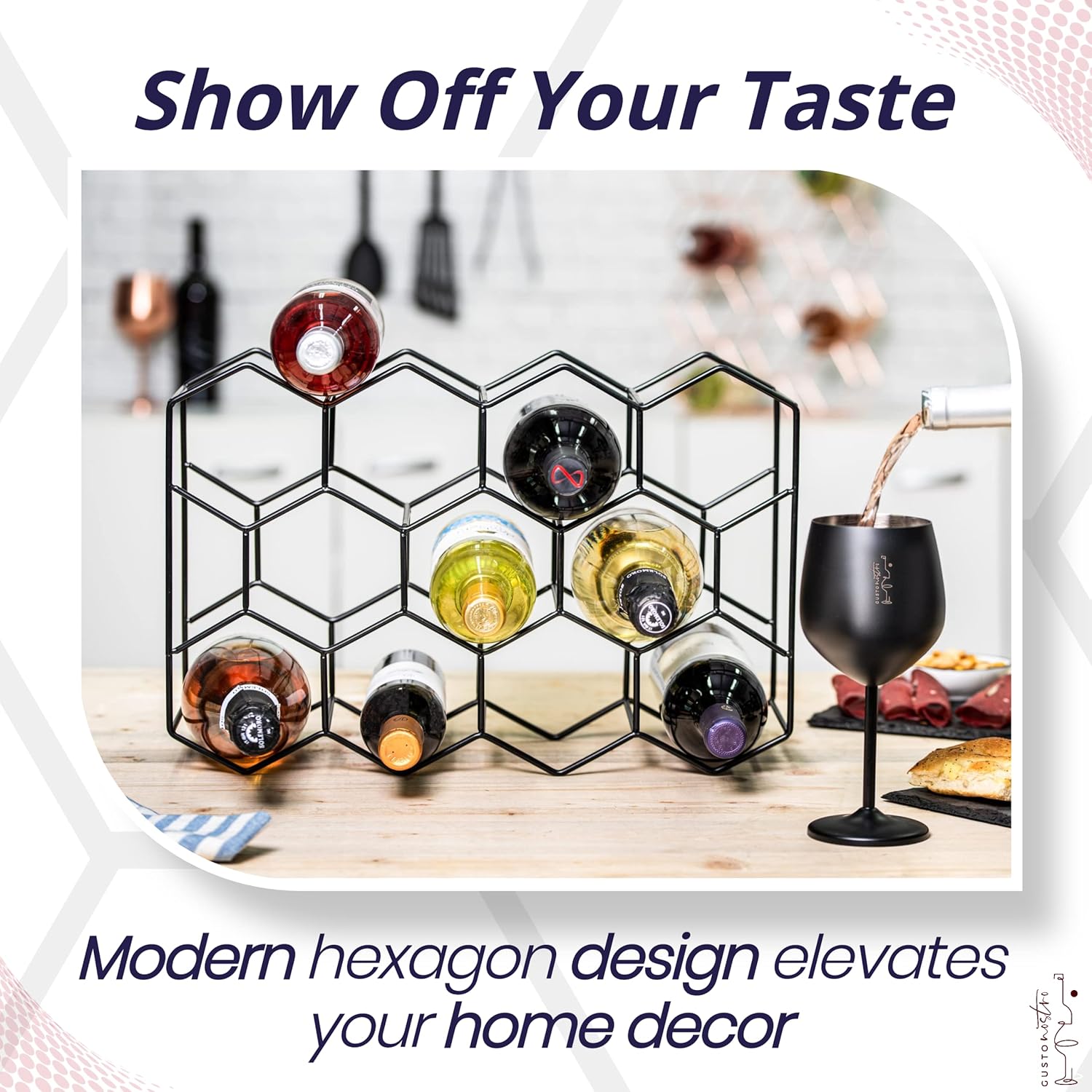 Gusto Nostro 14 Bottle Countertop Wine Rack - Modern Black Metal 3 Tier