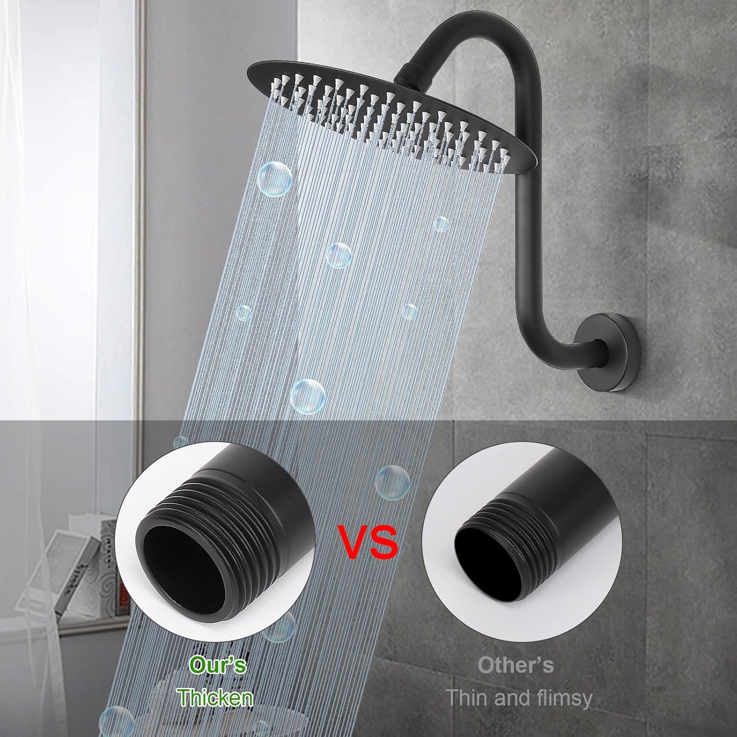 HarJue S Shaped Shower Arm 10 Inch Matte Black