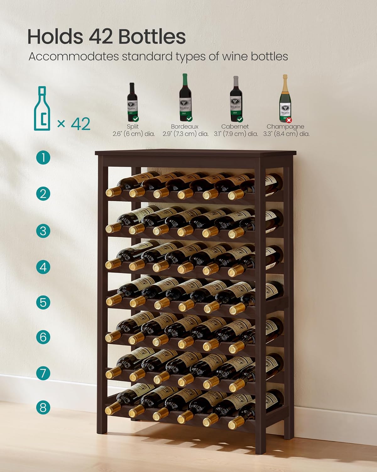 SONGMICS 7-Tier Bamboo Wine Rack 42-Bottle Capacity