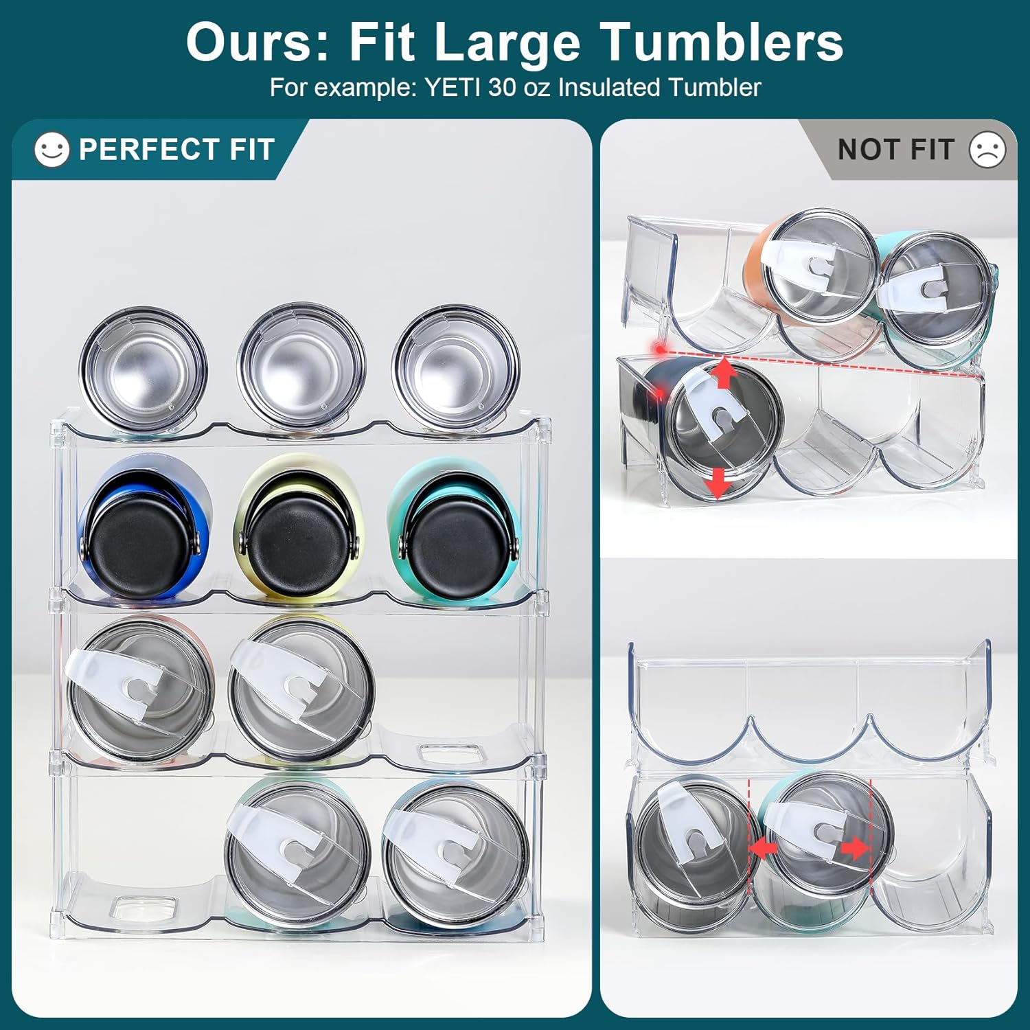 4 Tier Clear Water Bottle Organizer for Stanley and YETI Tumblers