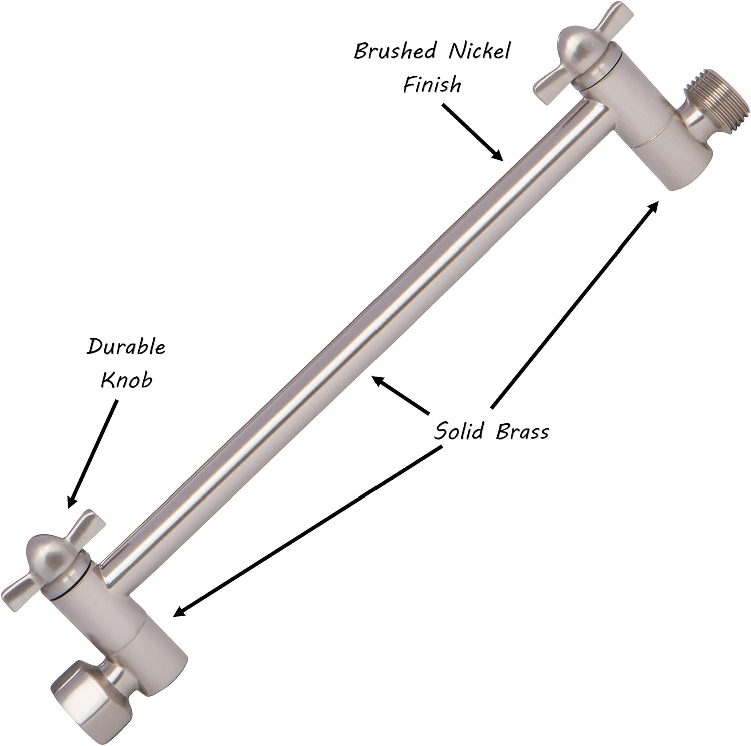 Aqua Elegante Adjustable Shower Head Arm - 10 Inch Brushed Nickel Brass Extension