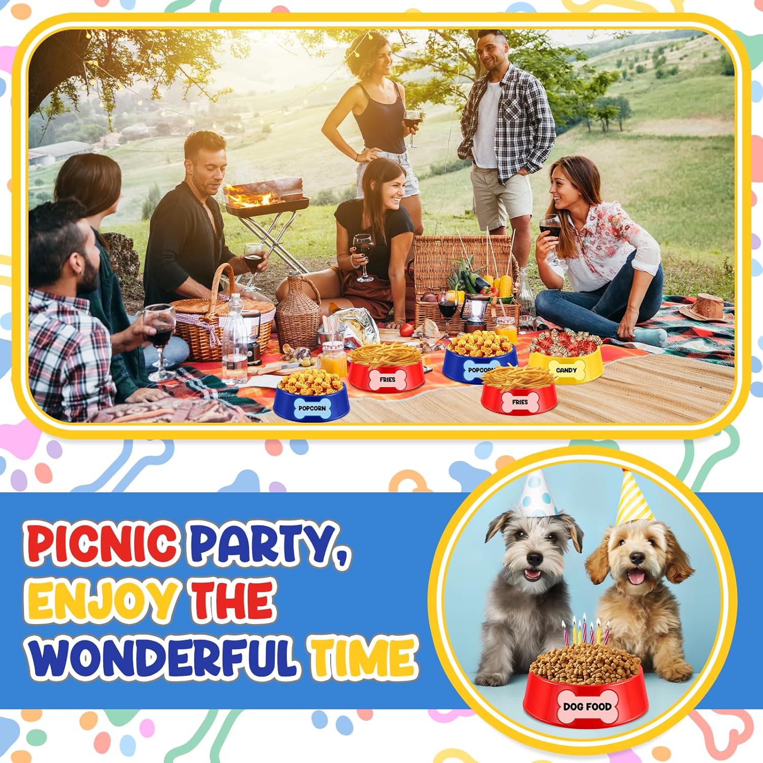 Demonwer Dog Themed 18 Piece Plastic Food Tray Set