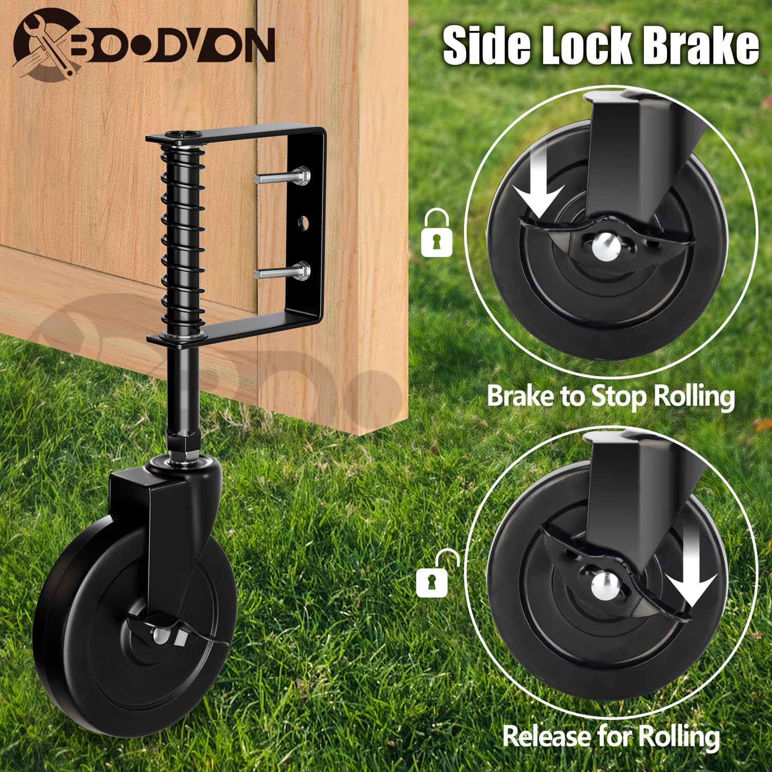 BOODVON 5 Inch Gate Caster with Side Brake and Spring Load