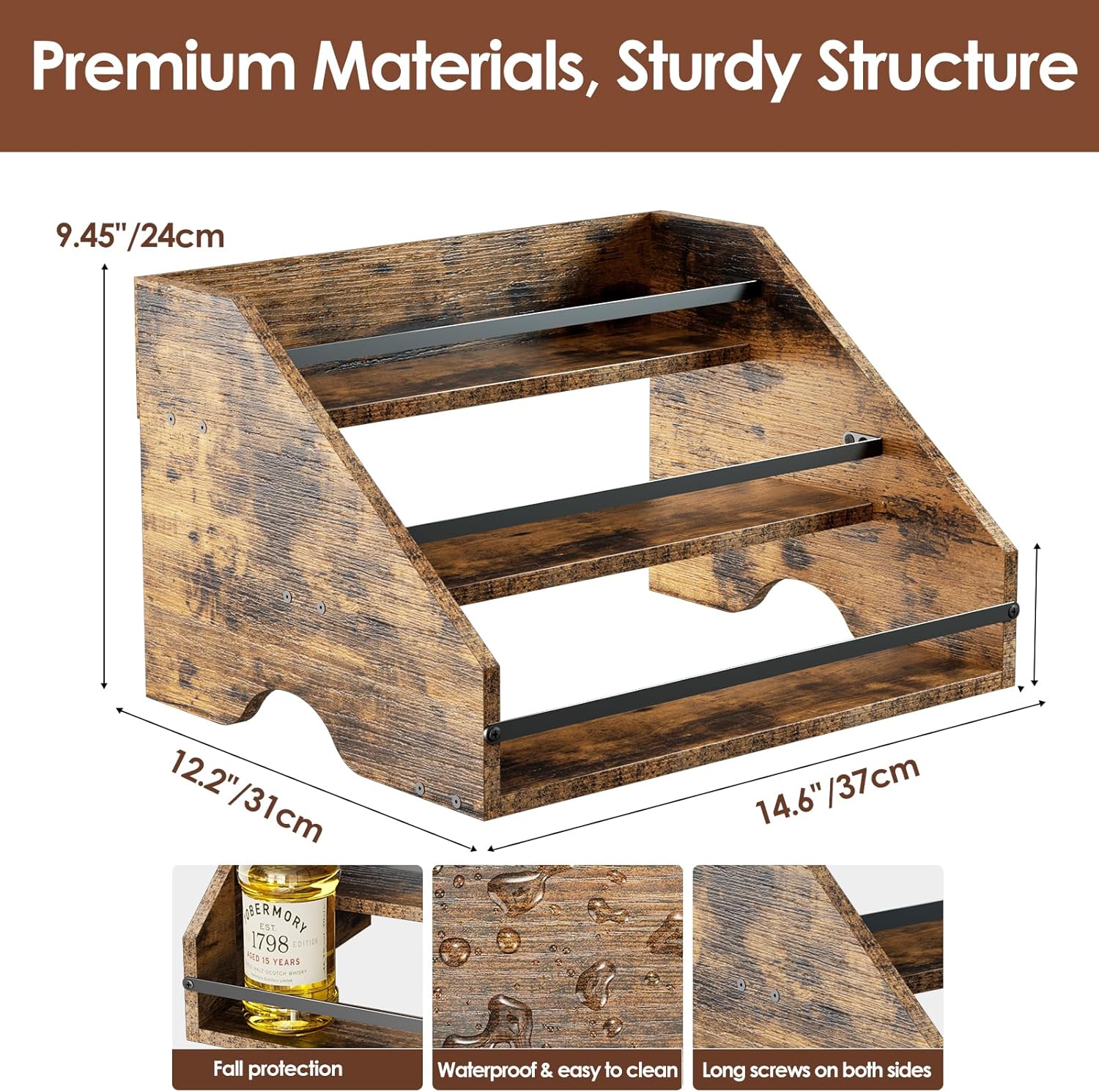 Nuovoware Wooden Liquor Wine Rack with 3 Steps