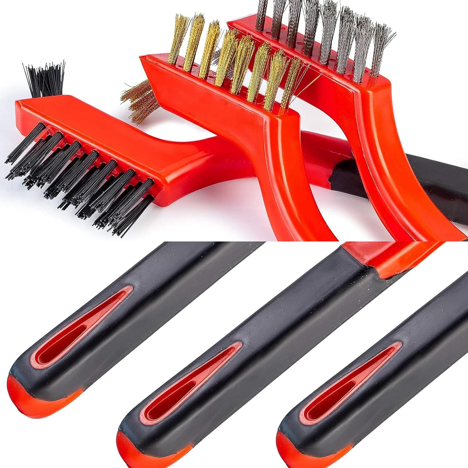 Wire Brush 3Pcs Metal Scrubber with Curved Handle