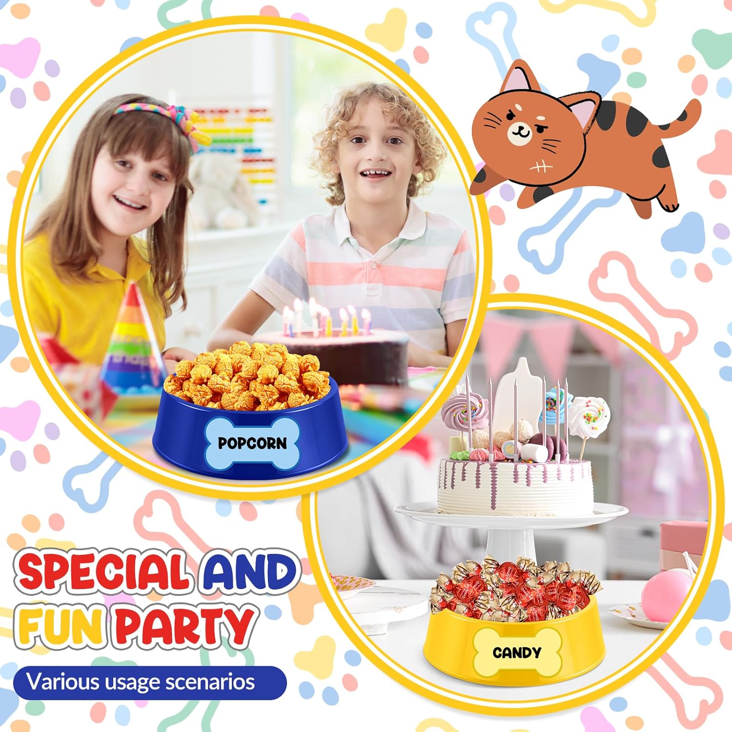 Demonwer Dog Themed 18 Piece Plastic Food Tray Set