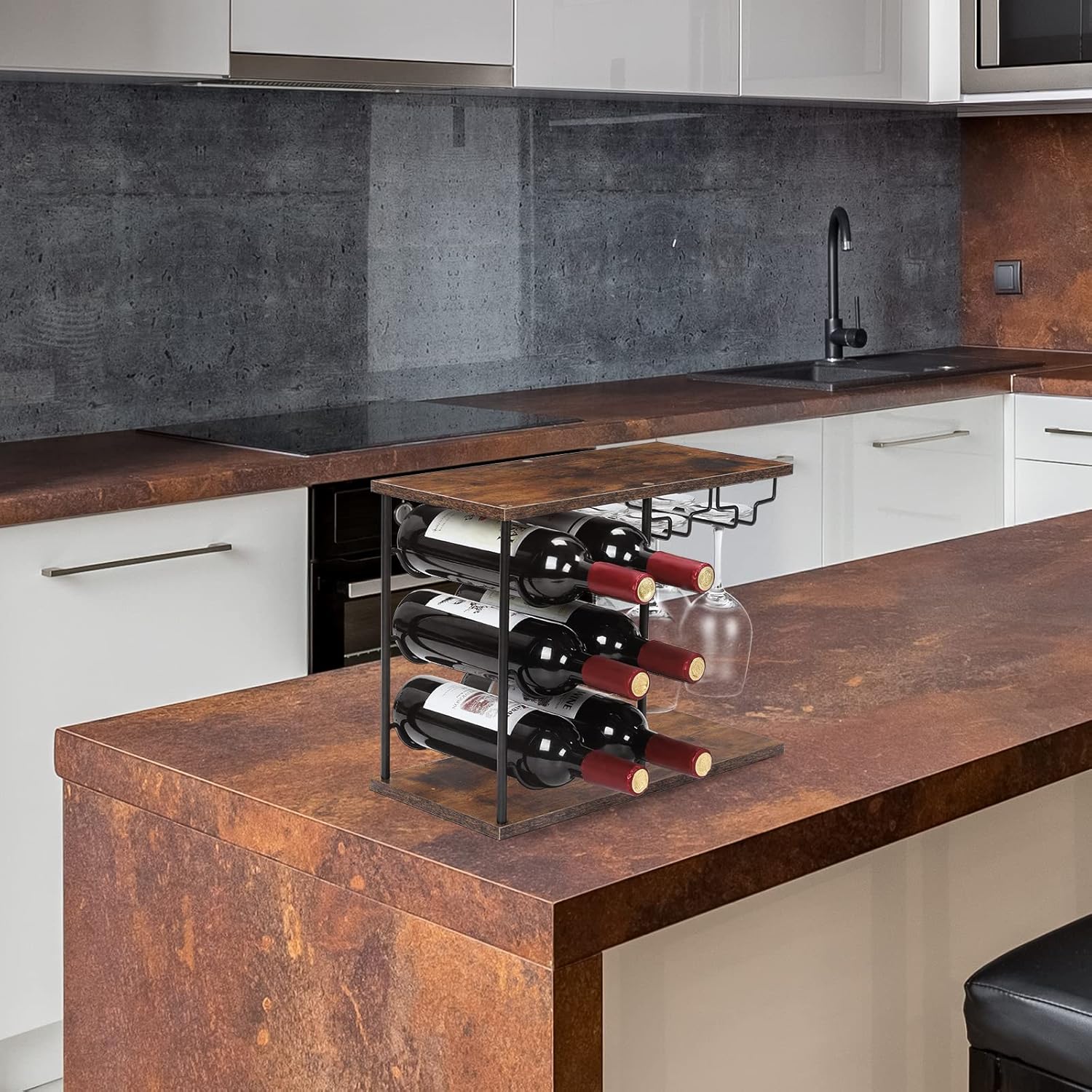 MOOACE Freestanding Wine Rack with Glass Holder