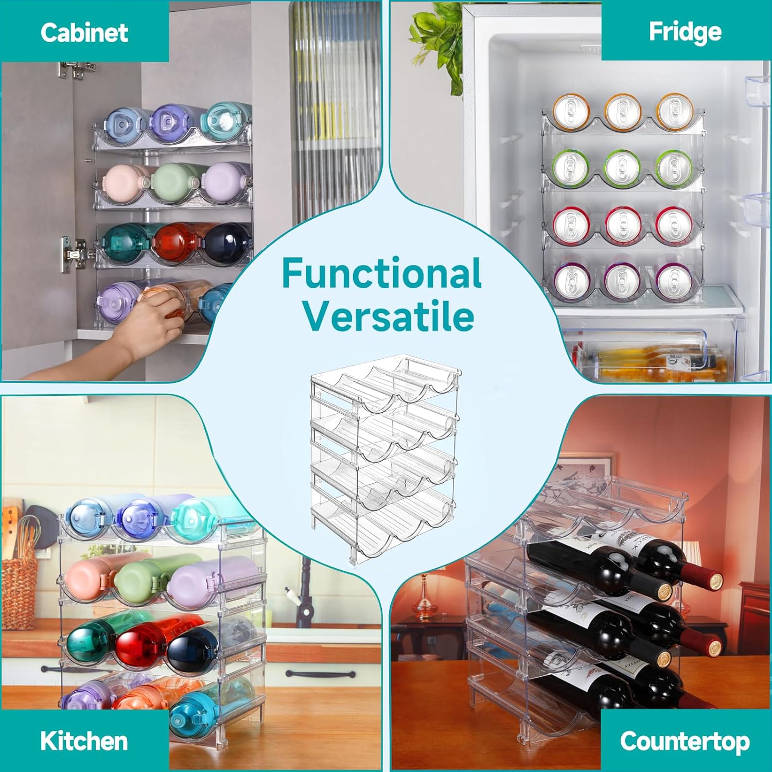 Sbosbo 4-Pack Stackable Water Bottle Organizer for Cabinet Storage