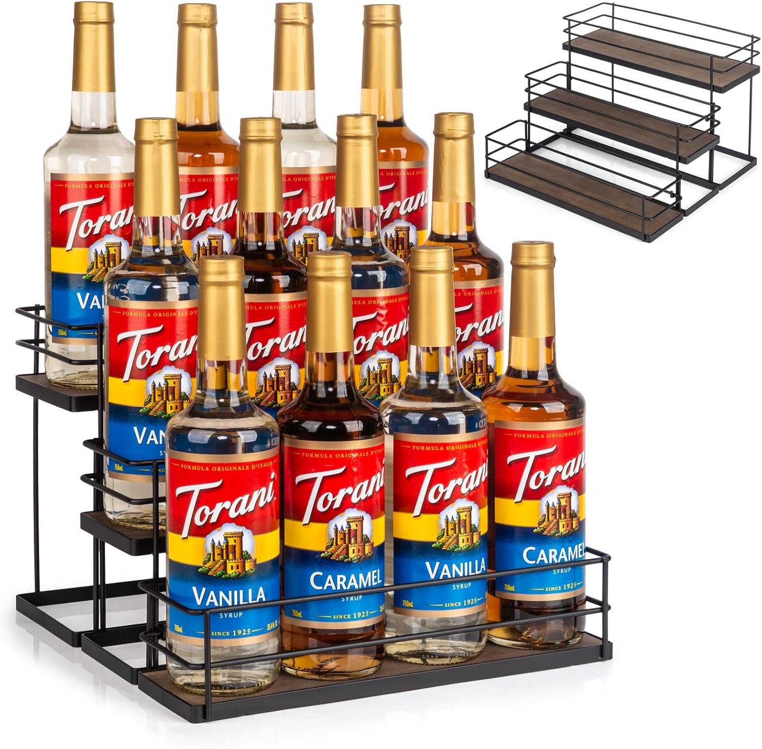 12 Bottle Coffee Syrup Organizer 3 Tier Freestanding Rack