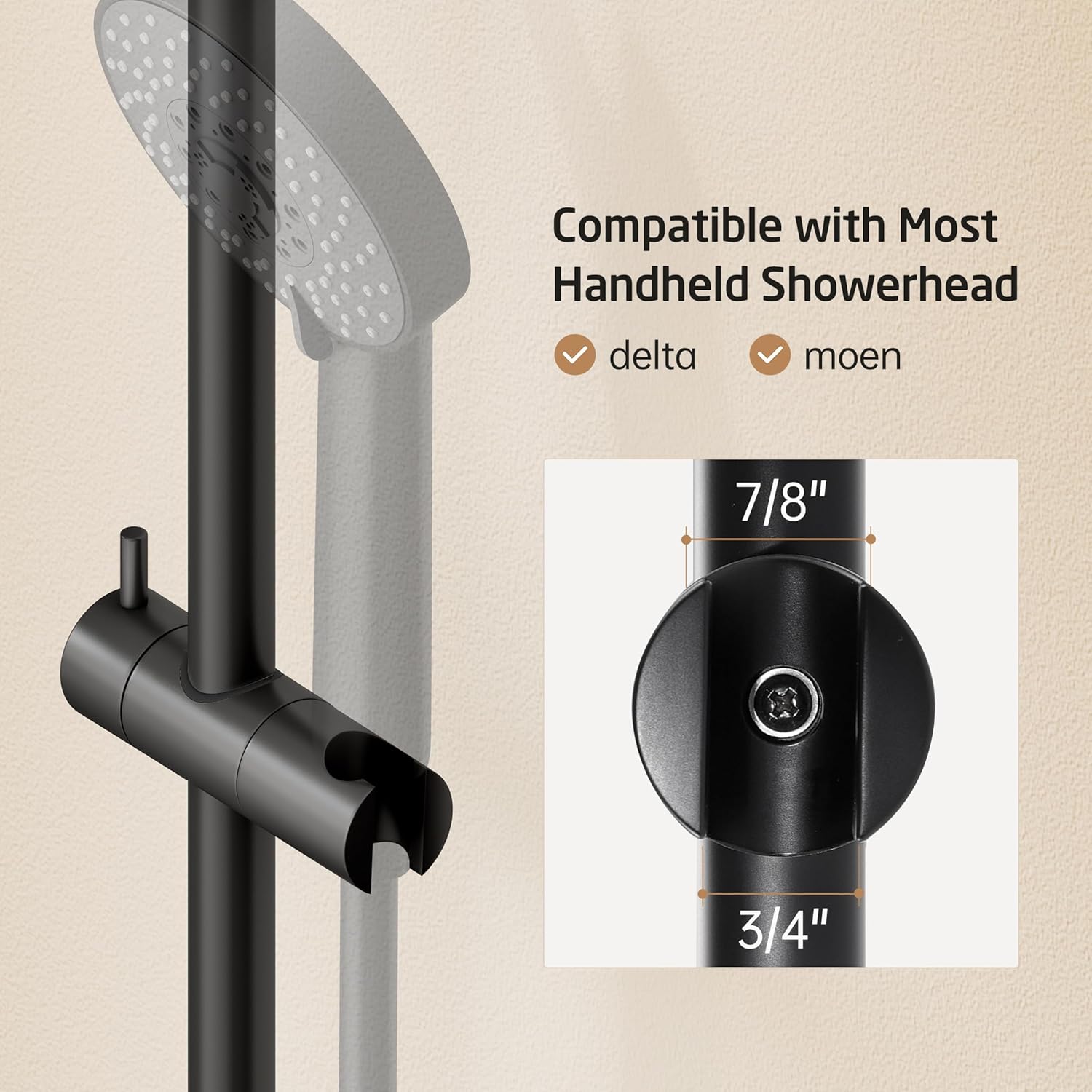 KES 30-Inch Matte Black Shower Slide Bar with Adjustable Holder