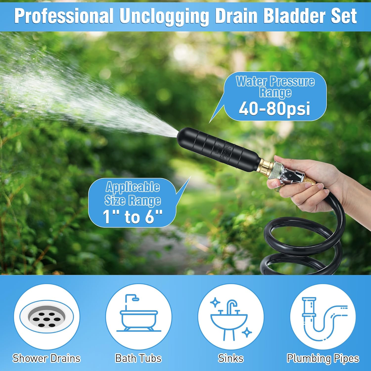 Enhon Drain Bladder Kit for 1-6 Inch Pipes
