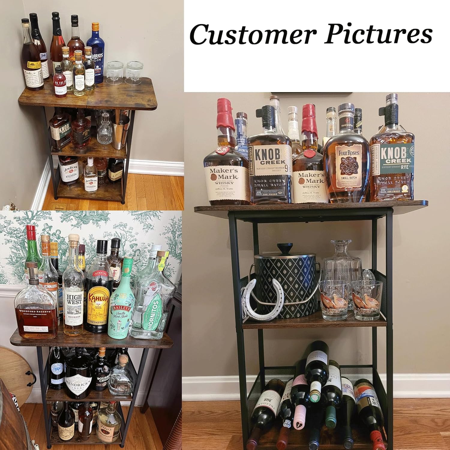 Eyteenokk 3 Tier Freestanding Whiskey Rack with T-Shape Countertop