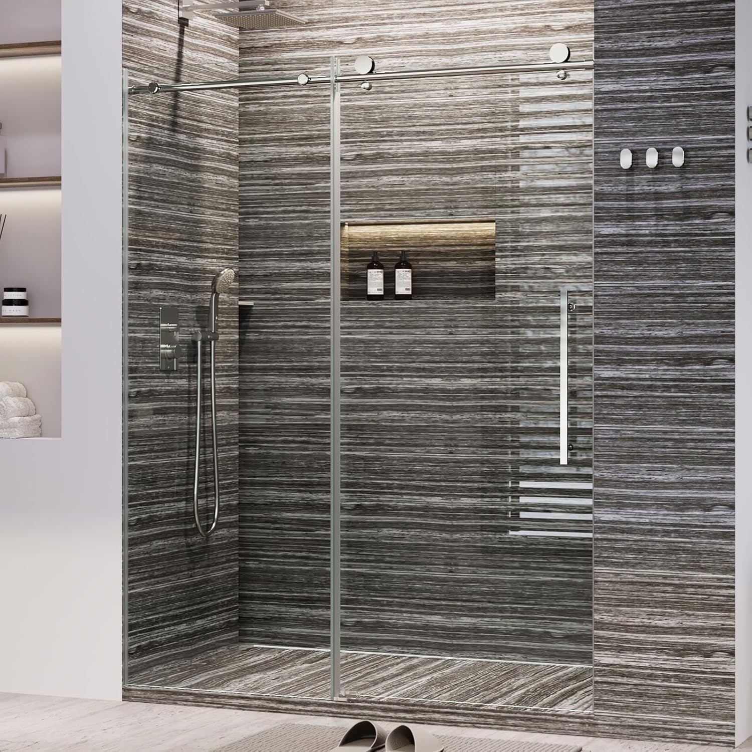 Frameless Sliding Shower Door with Tempered Glass and Waterproof Seal Strip