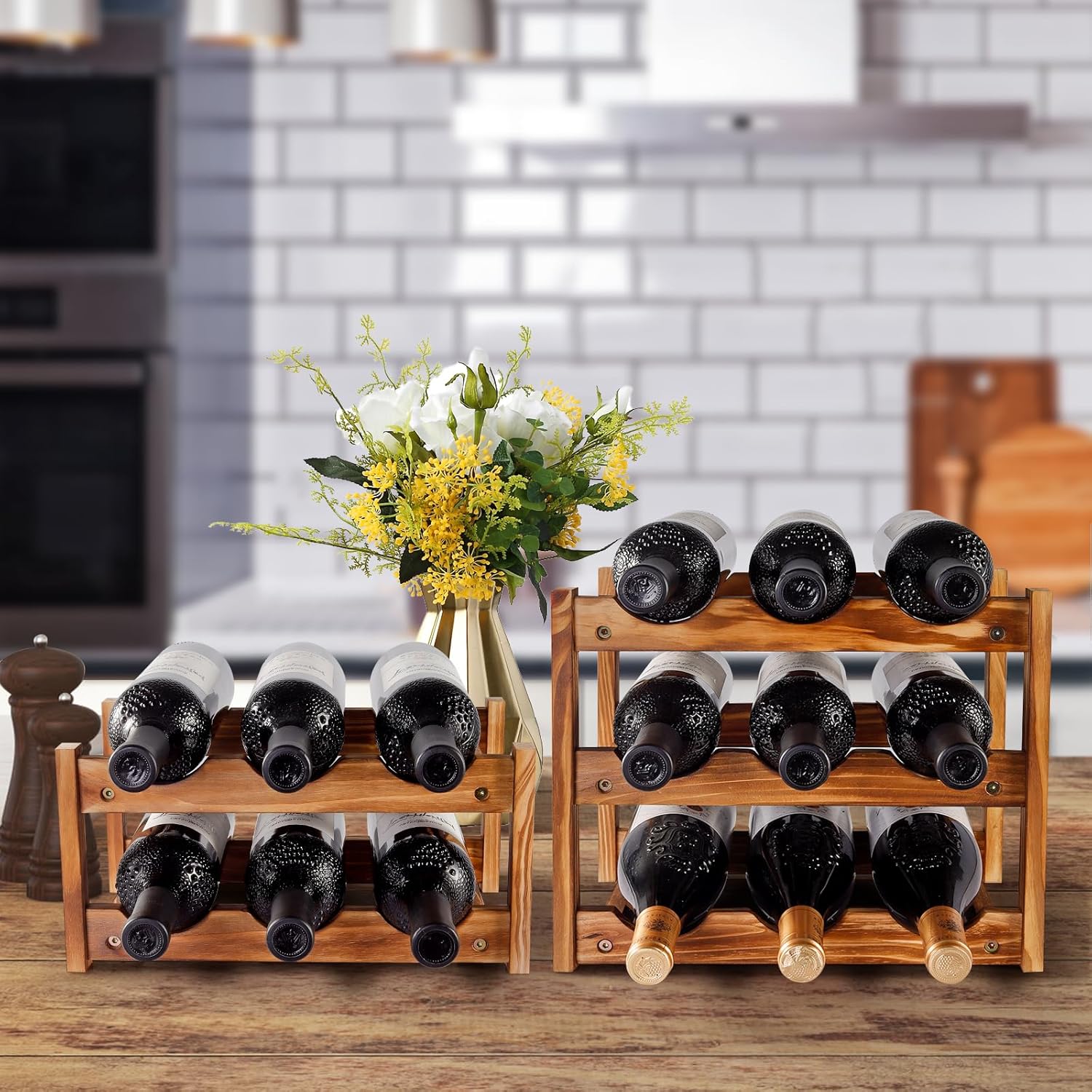 Niep 6 Bottle 2-Tier Wood Wine Rack