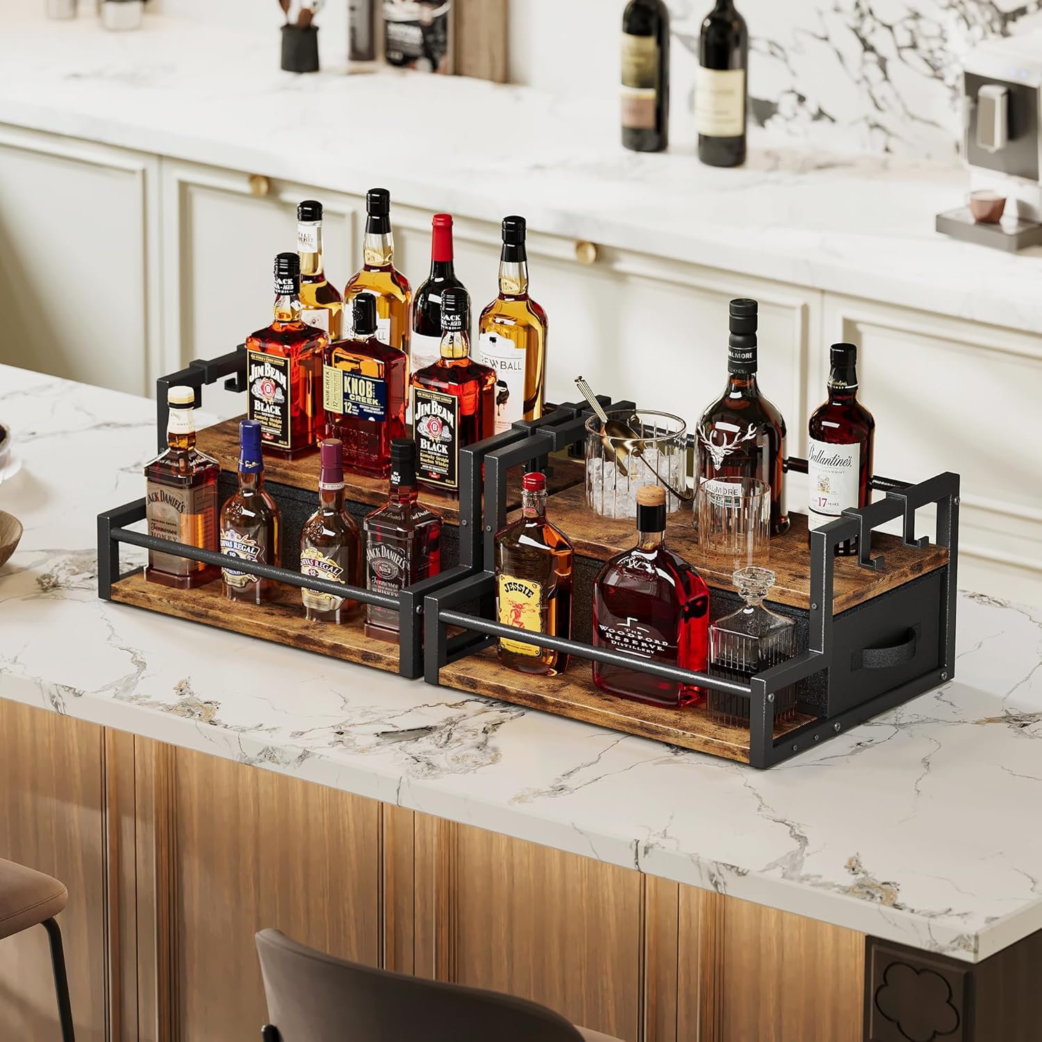 Homeiju Coffee Syrup 2-Tier Organizer Rack with Drawer