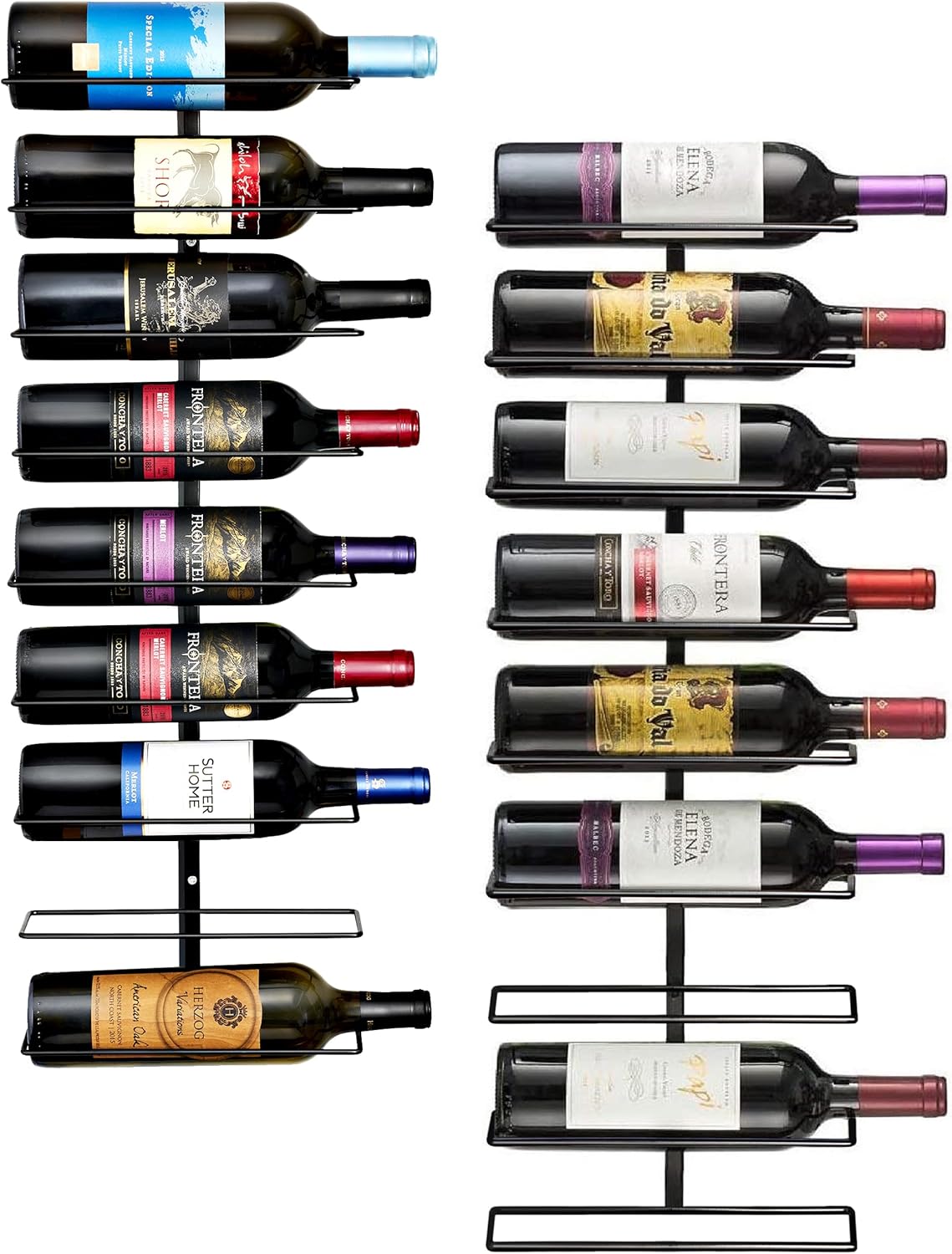 Sorbus Wall Mount Wine Rack - 18 Level Black Metal Holder