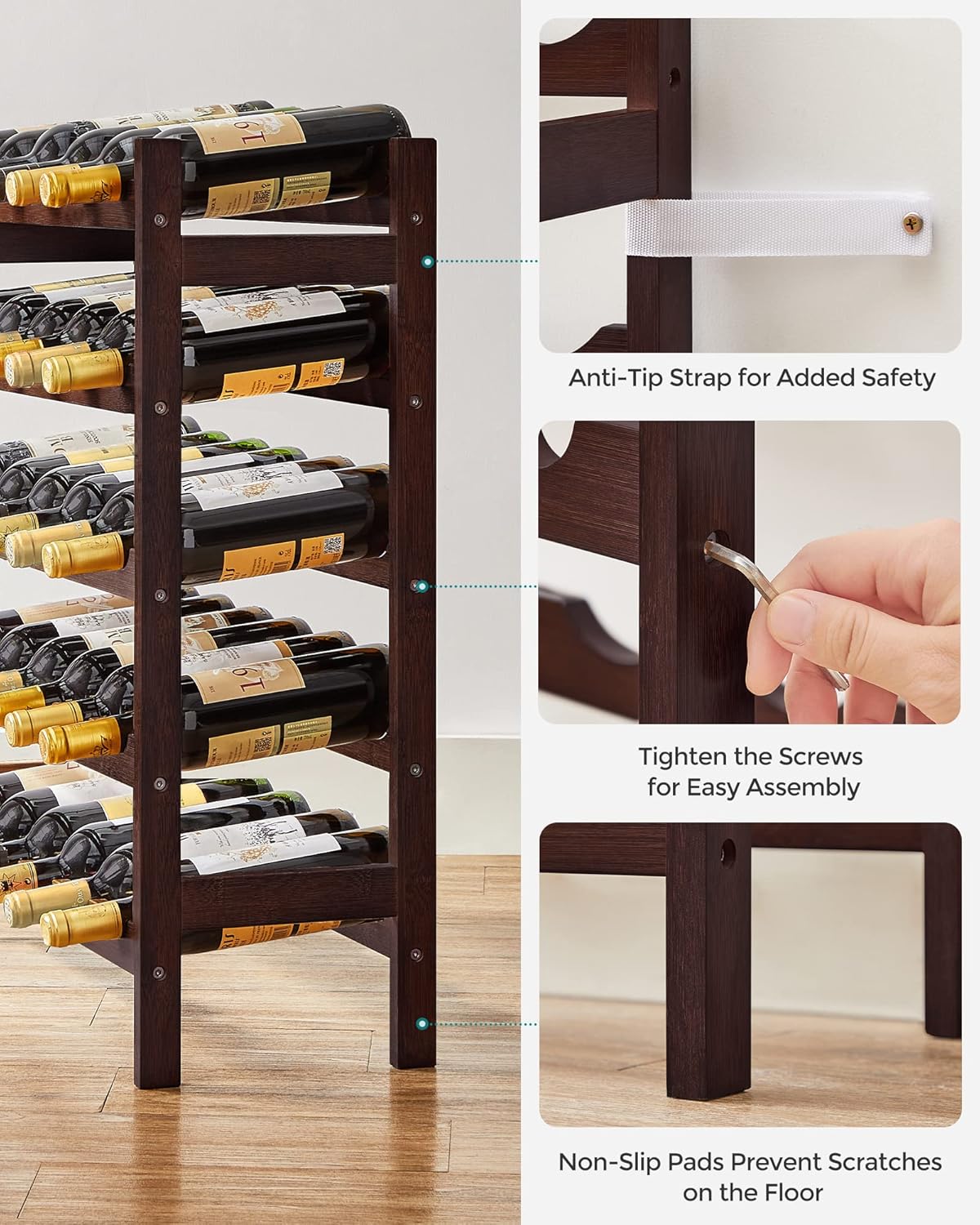 SONGMICS 30-Bottle Freestanding Bamboo Wine Rack 1
