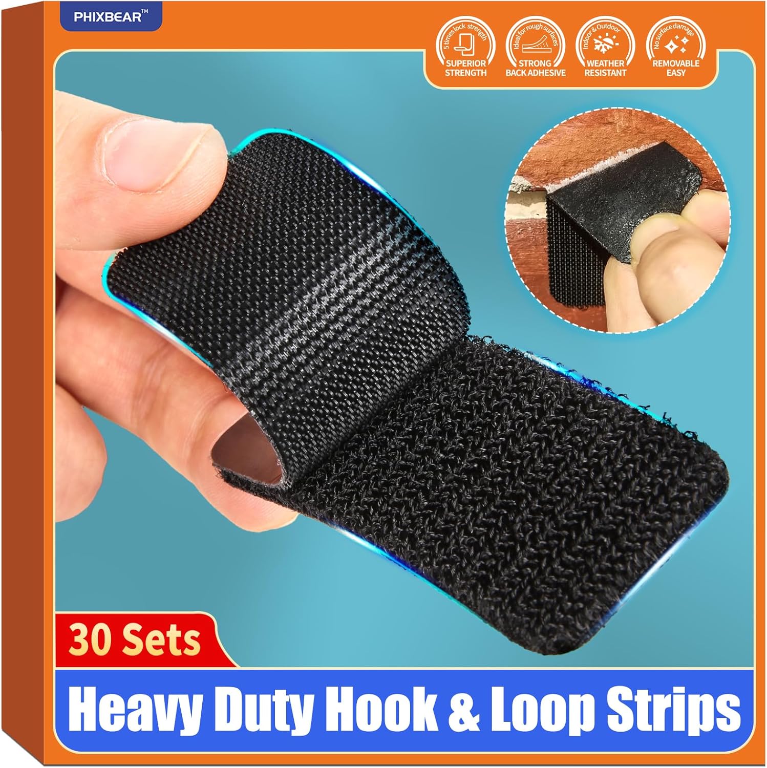30 Sets Heavy Duty Hook Loop Strips with Strong Adhesive