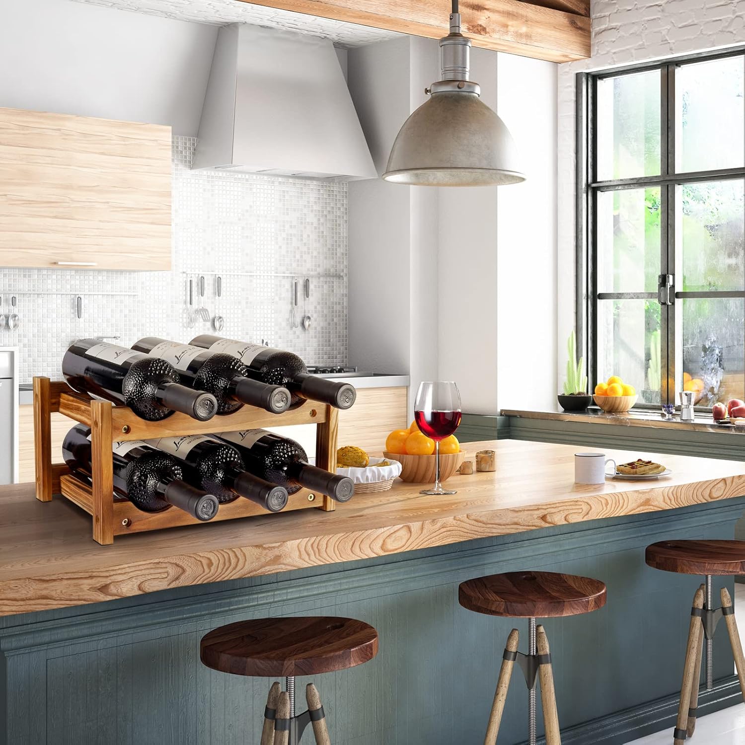 Niep 6 Bottle 2-Tier Wood Wine Rack