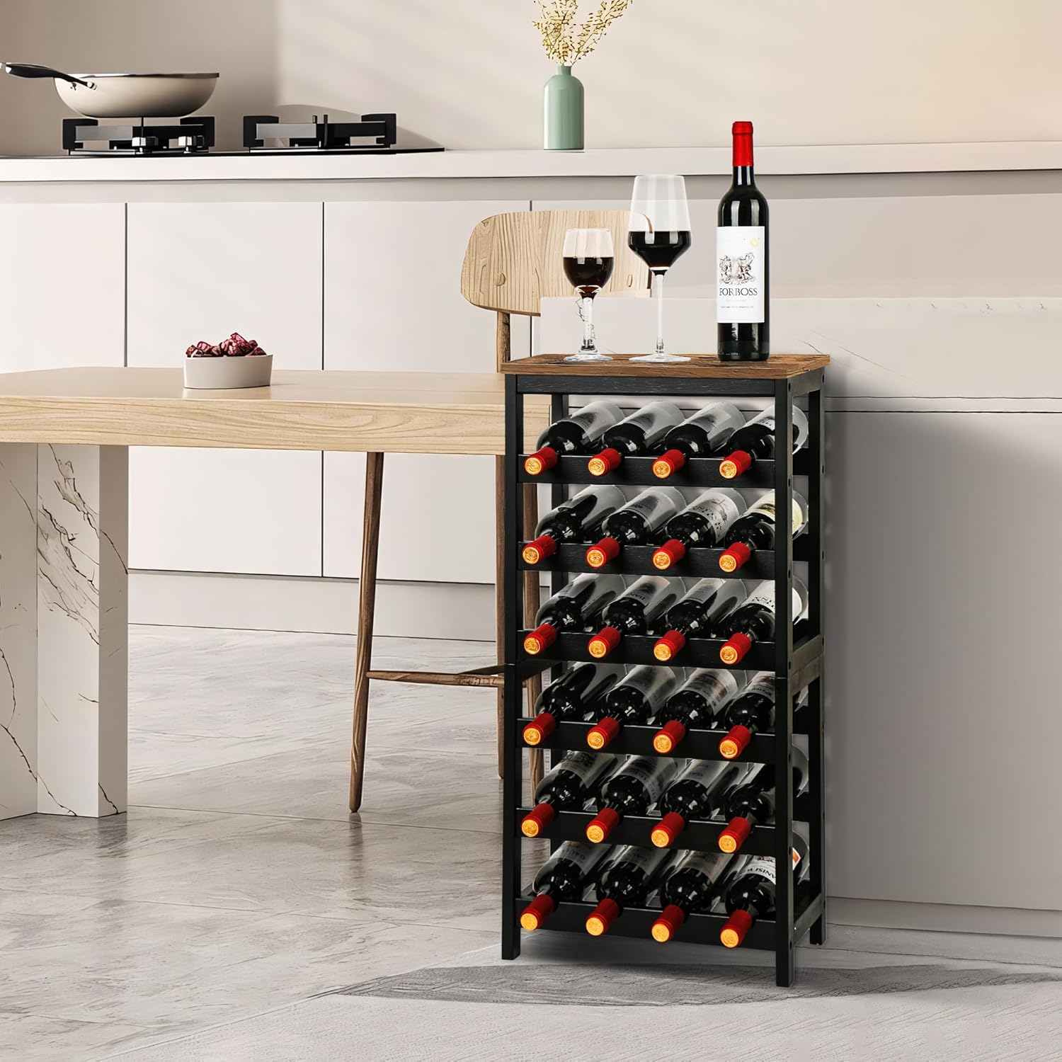 VASMIA 6-Tier Bamboo Wine Rack 24-Bottle Freestanding Storage Shelf