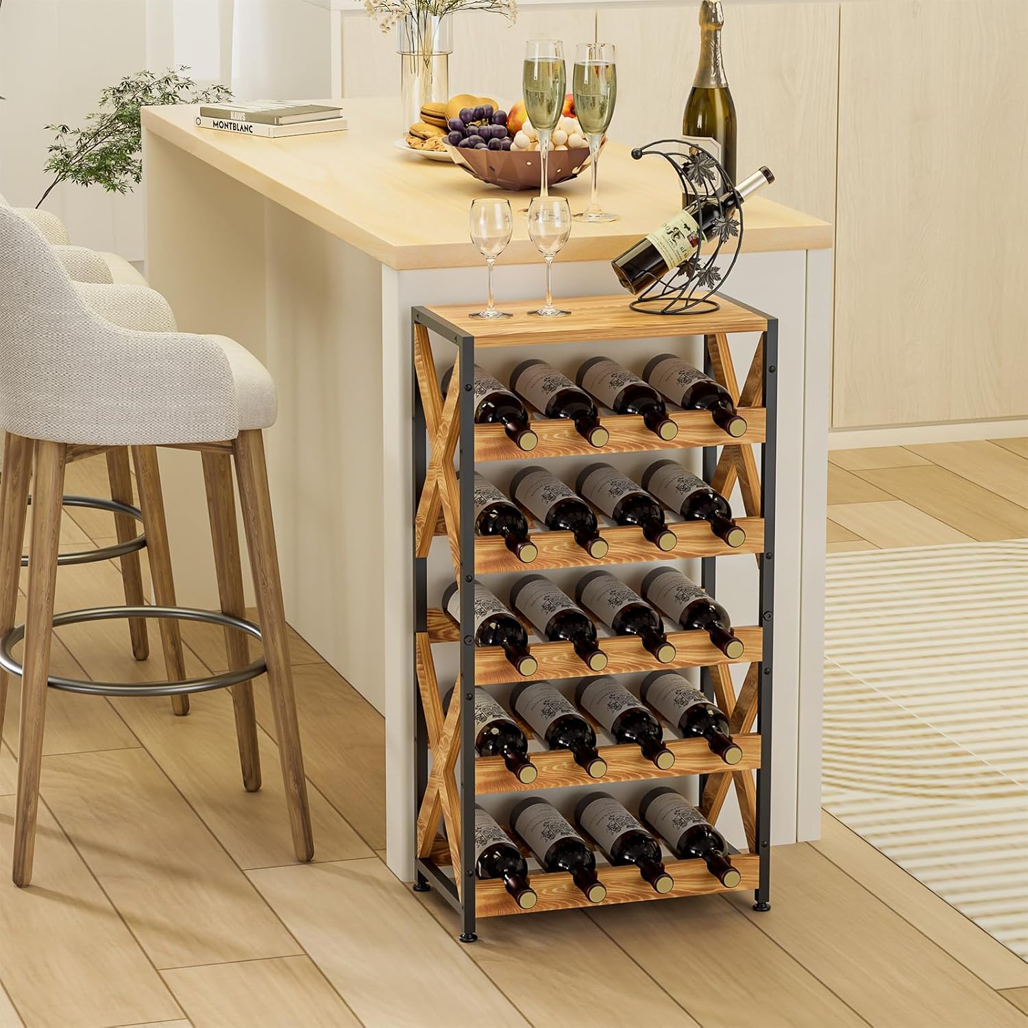 LUMAMU 20 Bottle Freestanding Wood Wine Rack