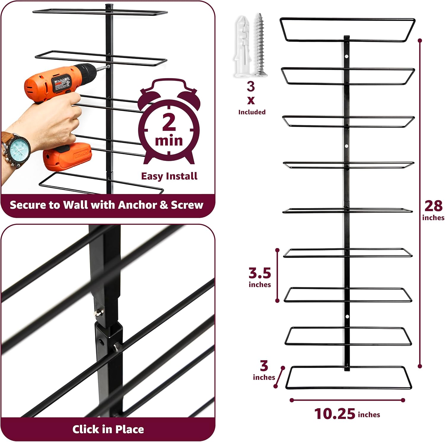 Sorbus Wall Mount Wine Rack - 18 Level Black Metal Holder
