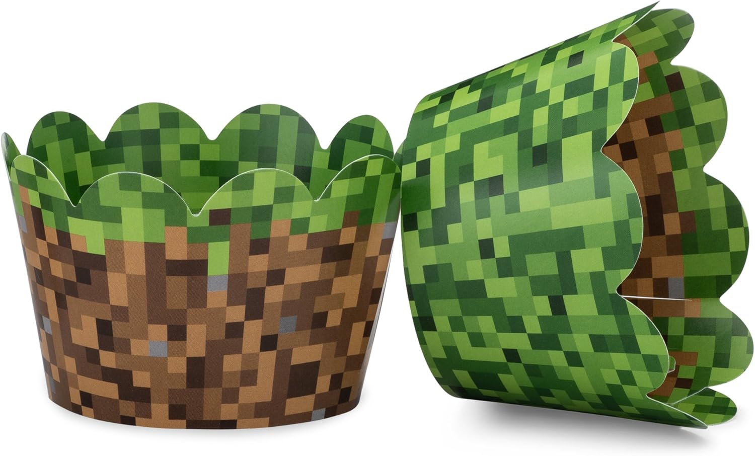 Pixel Grass Cupcake Wrappers Set of 24 for Boys Birthday