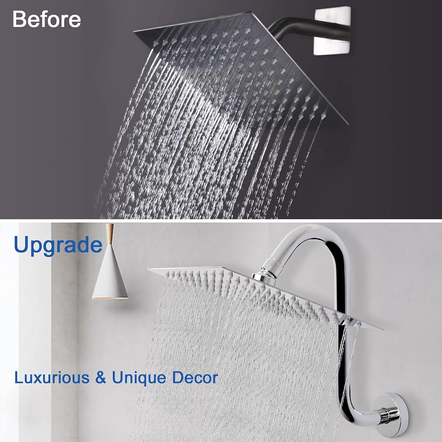 NearMoon S Shaped Shower Head Riser 12 Inch Chrome 2 Pack