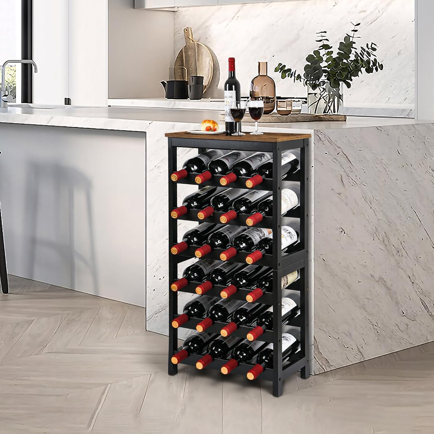 VASMIA 6-Tier Bamboo Wine Rack 24-Bottle Freestanding Storage Shelf