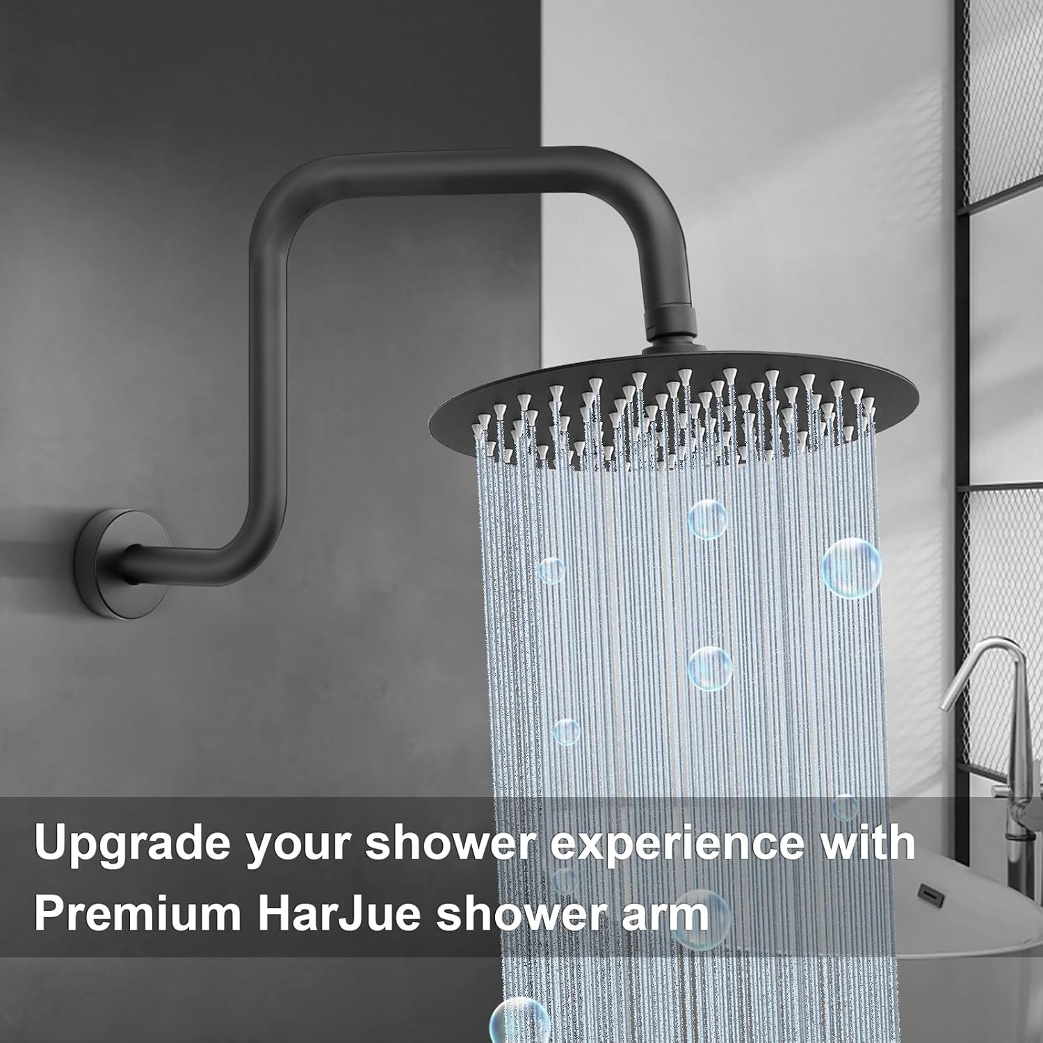 HarJue S Shaped Shower Arm 13 Inch Z-S Shape Matte Black