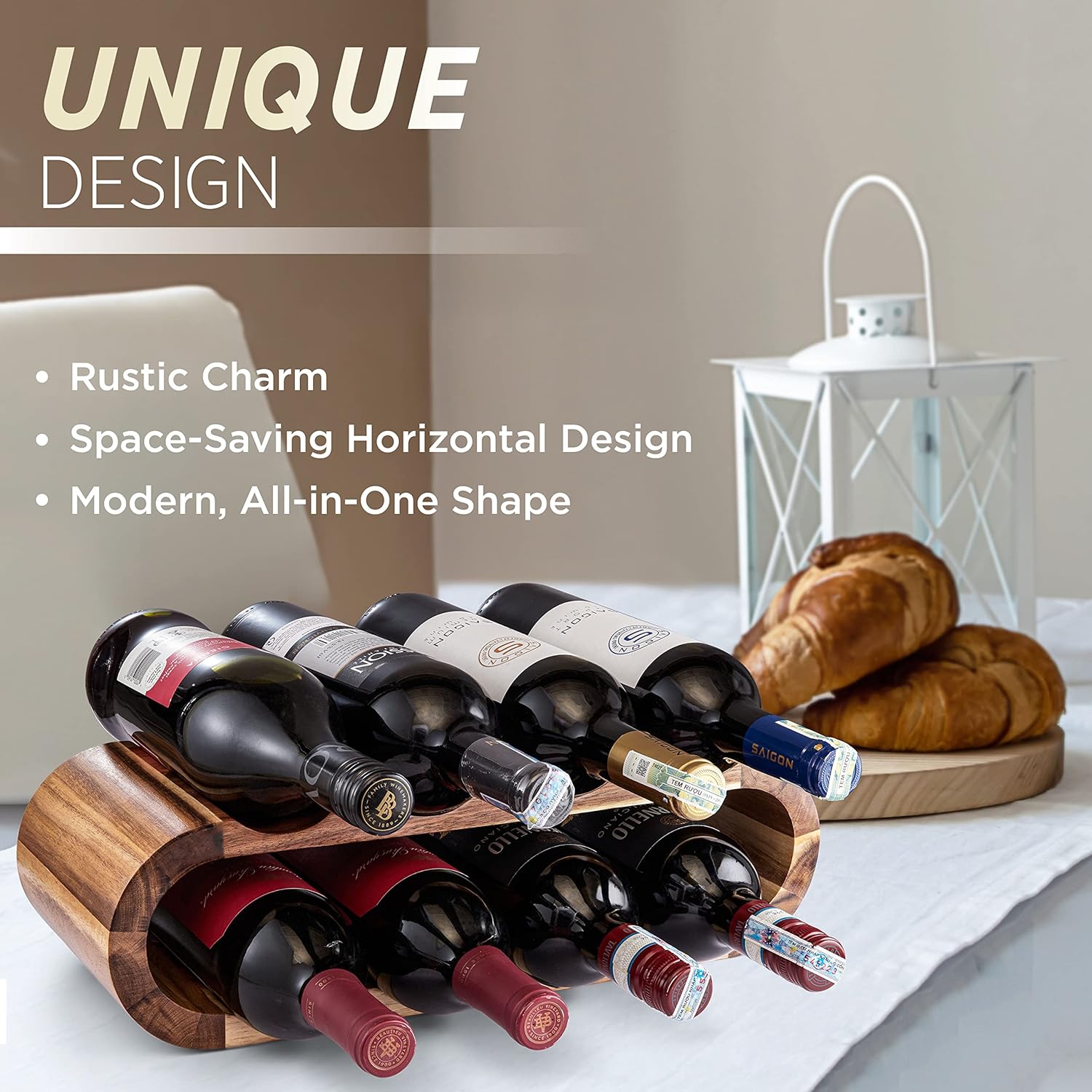 BLUEWEST 8-Bottle Acacia Wine Rack Freestanding Stand