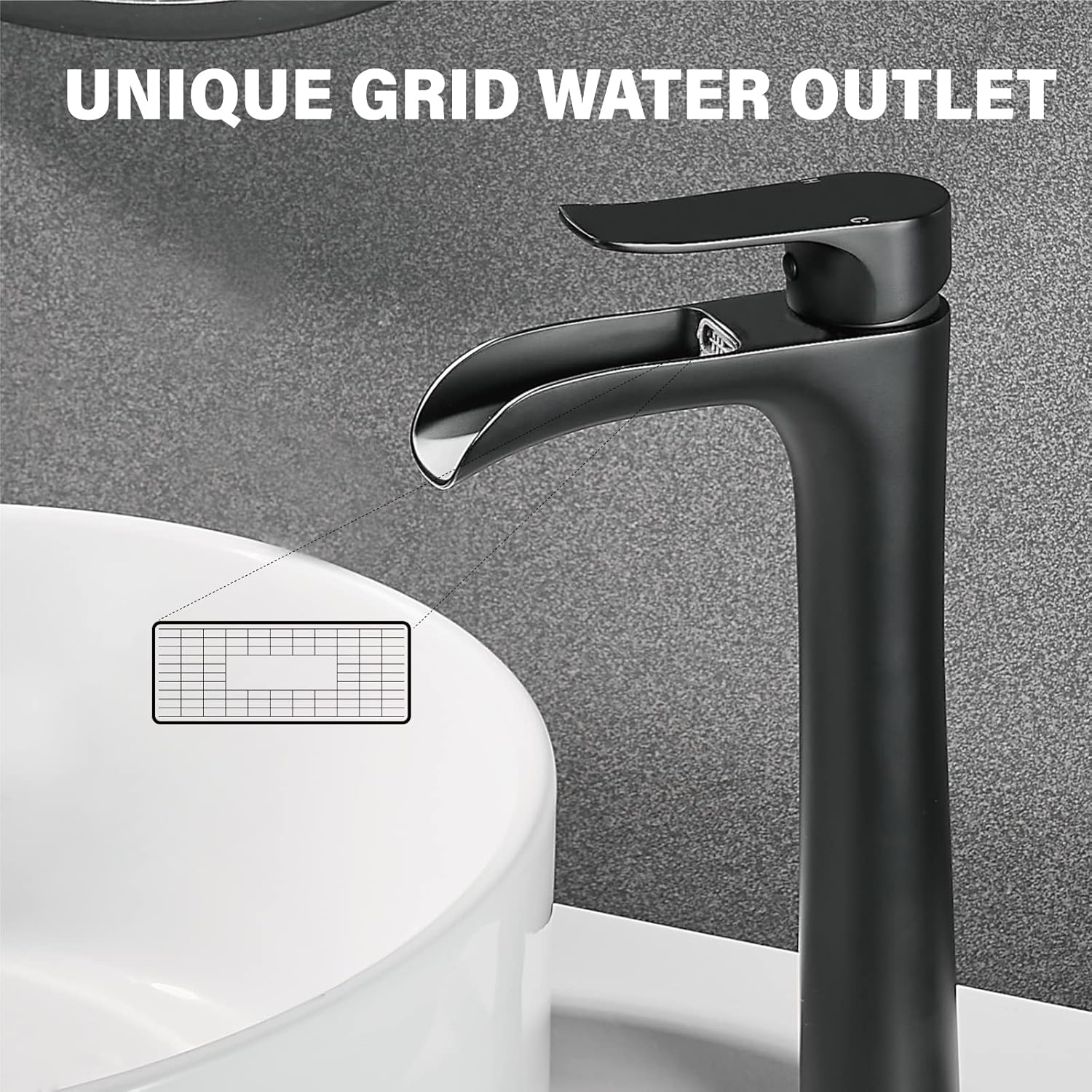 YUNDOOM Matte Black Vessel Sink Faucet with Waterfall Design