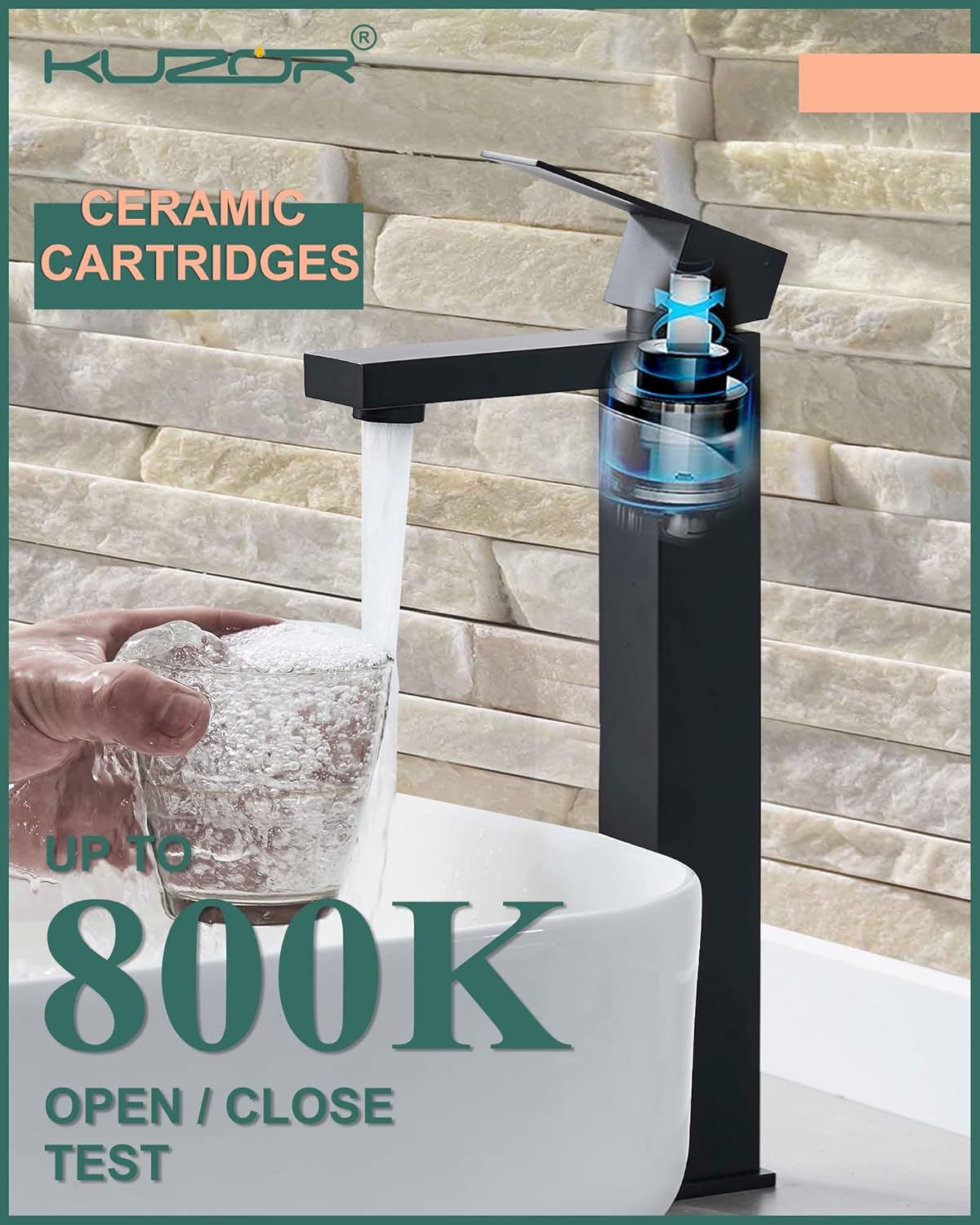 KUZOR Tall Vessel Sink Faucet Matte Black 1 Hole 125 Inch