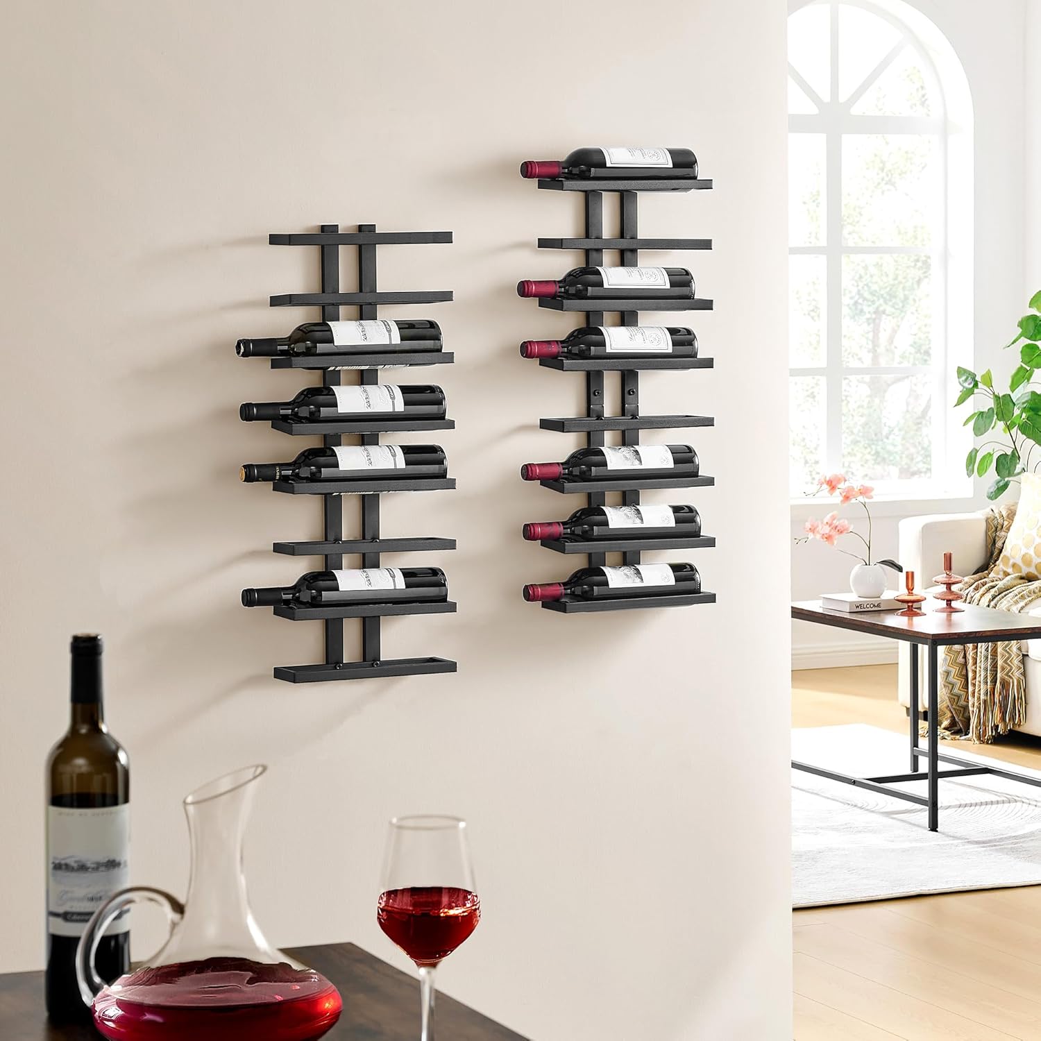 Hoctieon 2-Set 8 Tier Wall Wine Rack 16 Tiers Black