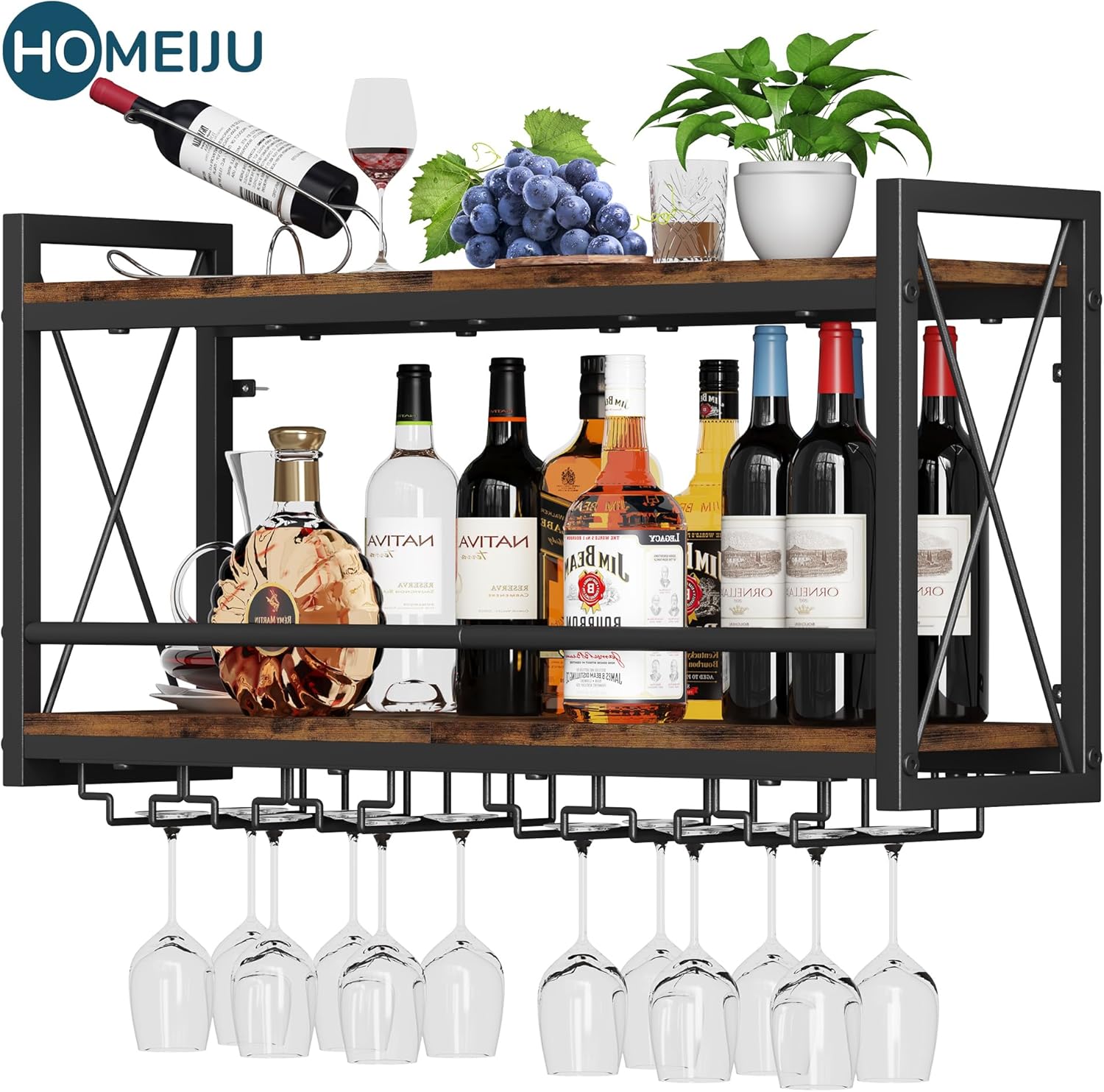 Homeiju Wall Mounted Wine Rack Glass Holder