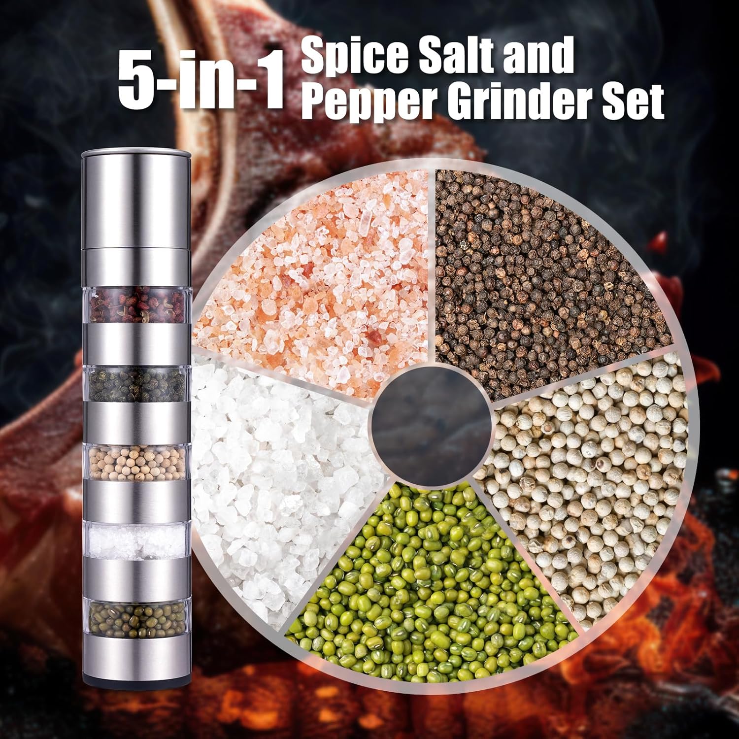 ChimimeDecor 5 in 1 Salt Pepper Grinders Set