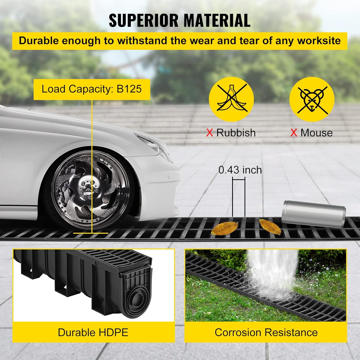 VEVOR Trench Drain System 4 Pack Black HDPE Drainage Trench