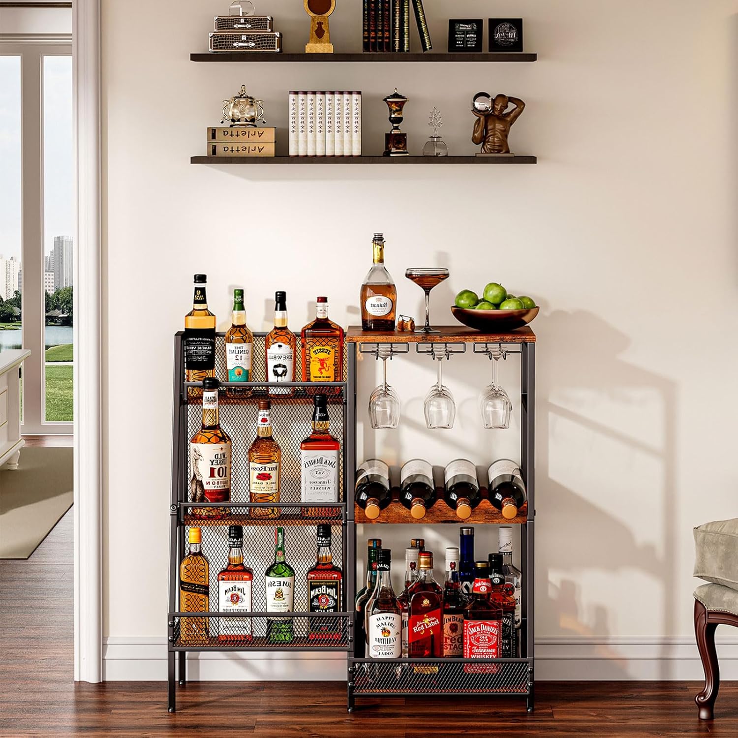 Hayexiha 3-Tier Liquor Stand with Glass Holder and Fences